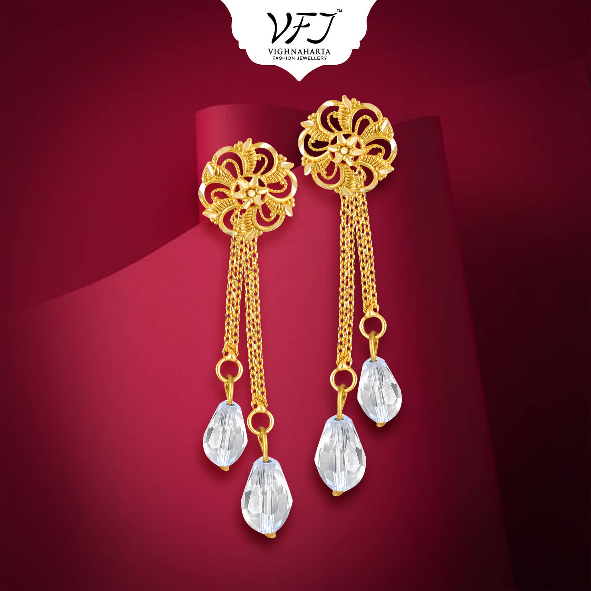 Vighnaharta Golden Drop Earrings ( Pack of 1 ) - Earrings | Buy online on ZillyBuy
