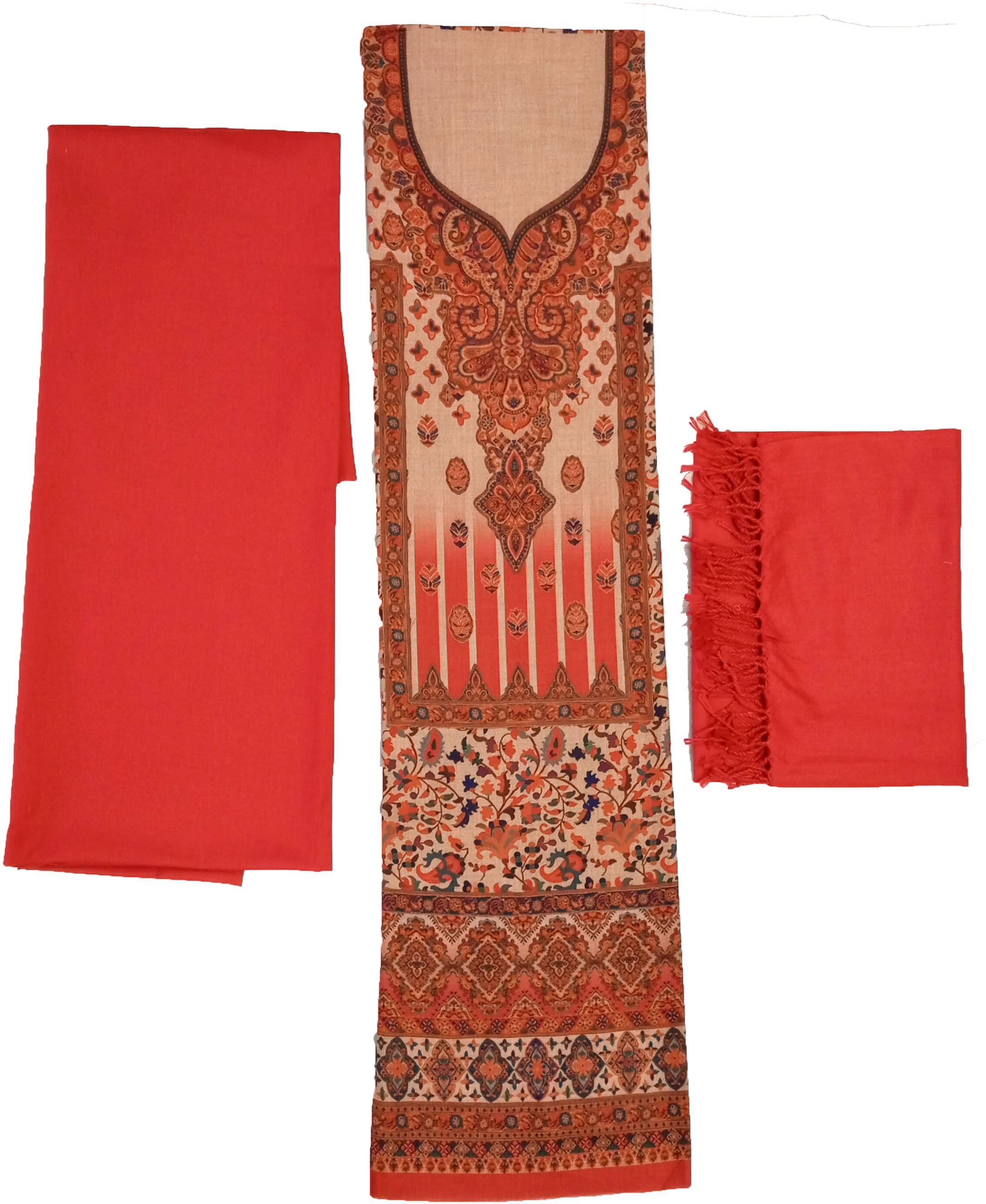     			Vrinde Unstitched Woollen Printed Dress Material - Red ( Pack of 3 )