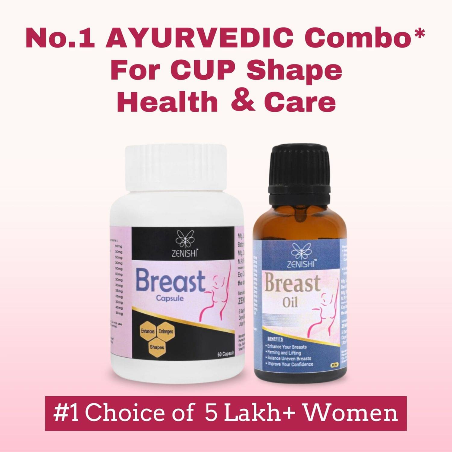 Zenishi Ayurvedic Breast Increase Combo: 60 Capsules & 30ml Oil for Natural Growth Zenishi Ayurvedic Breast Increase Combo: 60 Capsules & 30ml Oil for Natural Growth