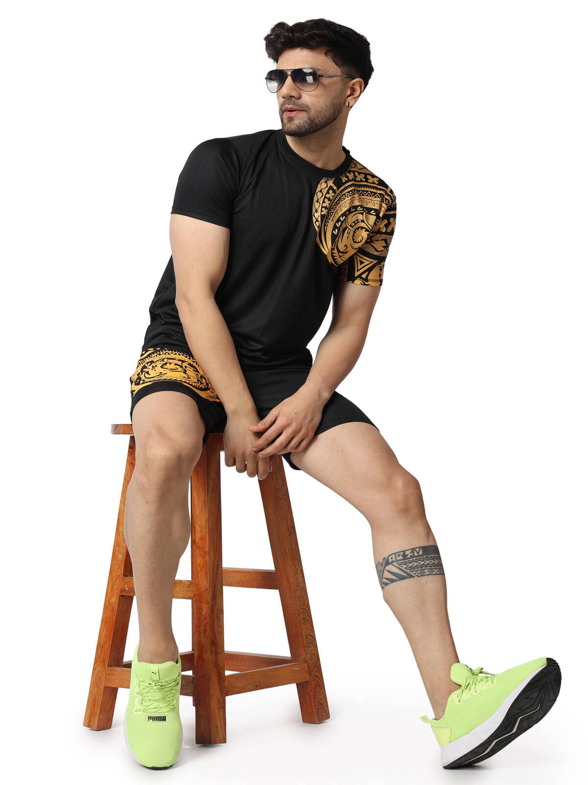     			yellow tree Men's T-shirt With Shorts Co-Ords Set ( Pack of 1 , Black )