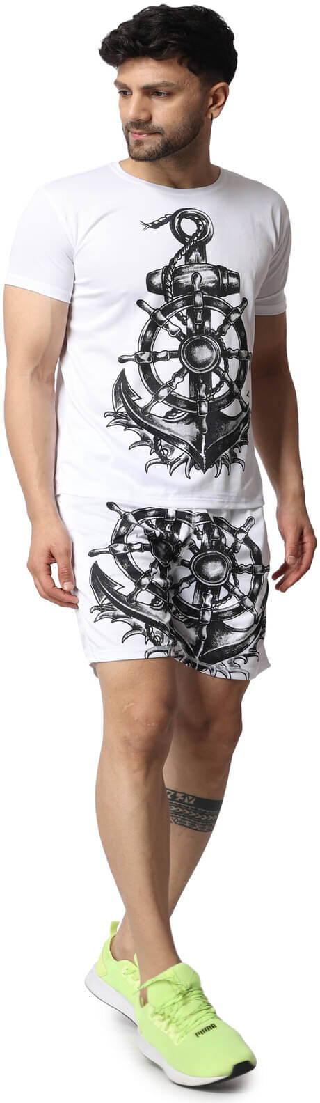     			yellow tree Men's T-shirt With Shorts Co-Ords Set ( Pack of 1 , White )