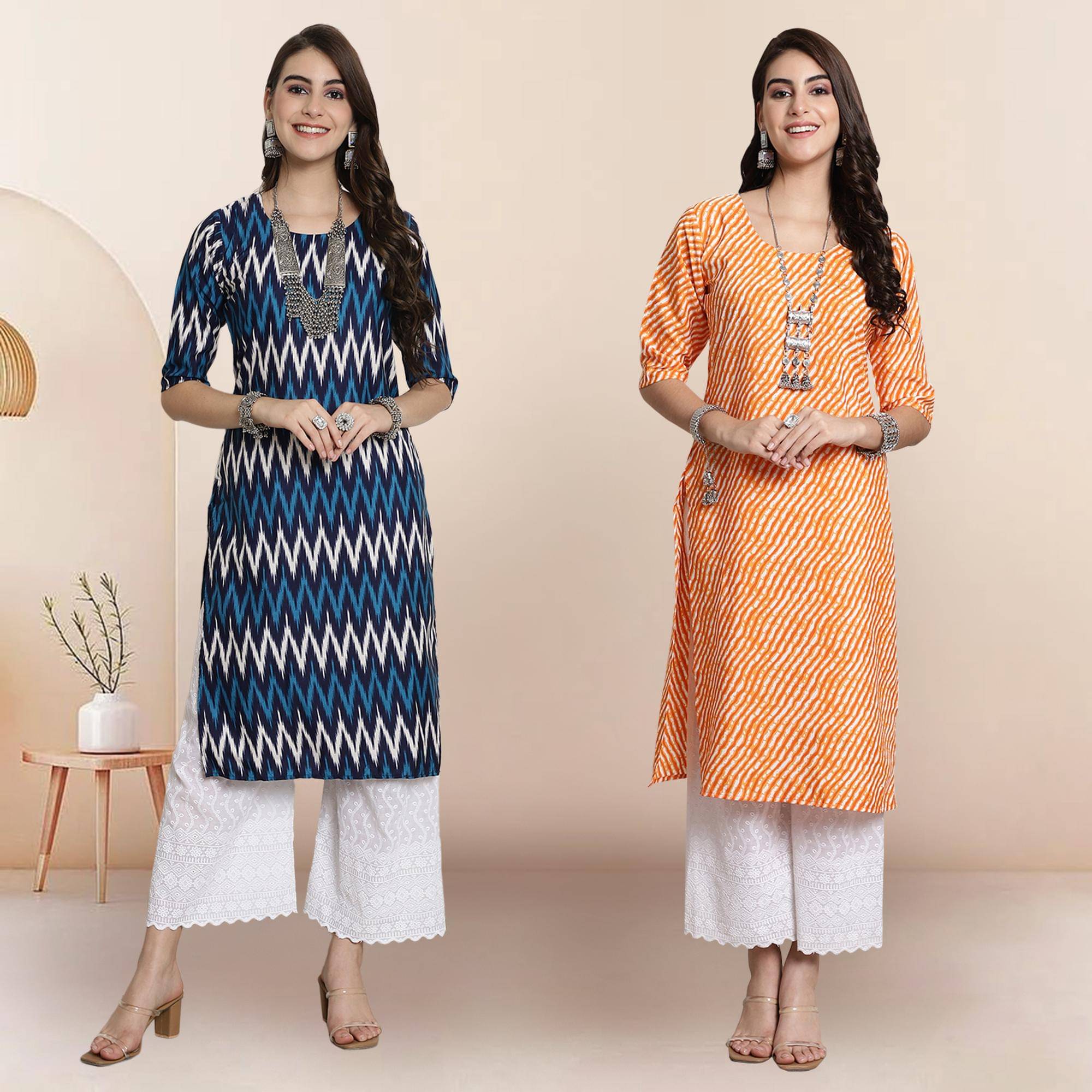     			1 Stop Fashion Pack of 2 Crepe Printed Straight Women's Kurti - ( Multicolor4 )
