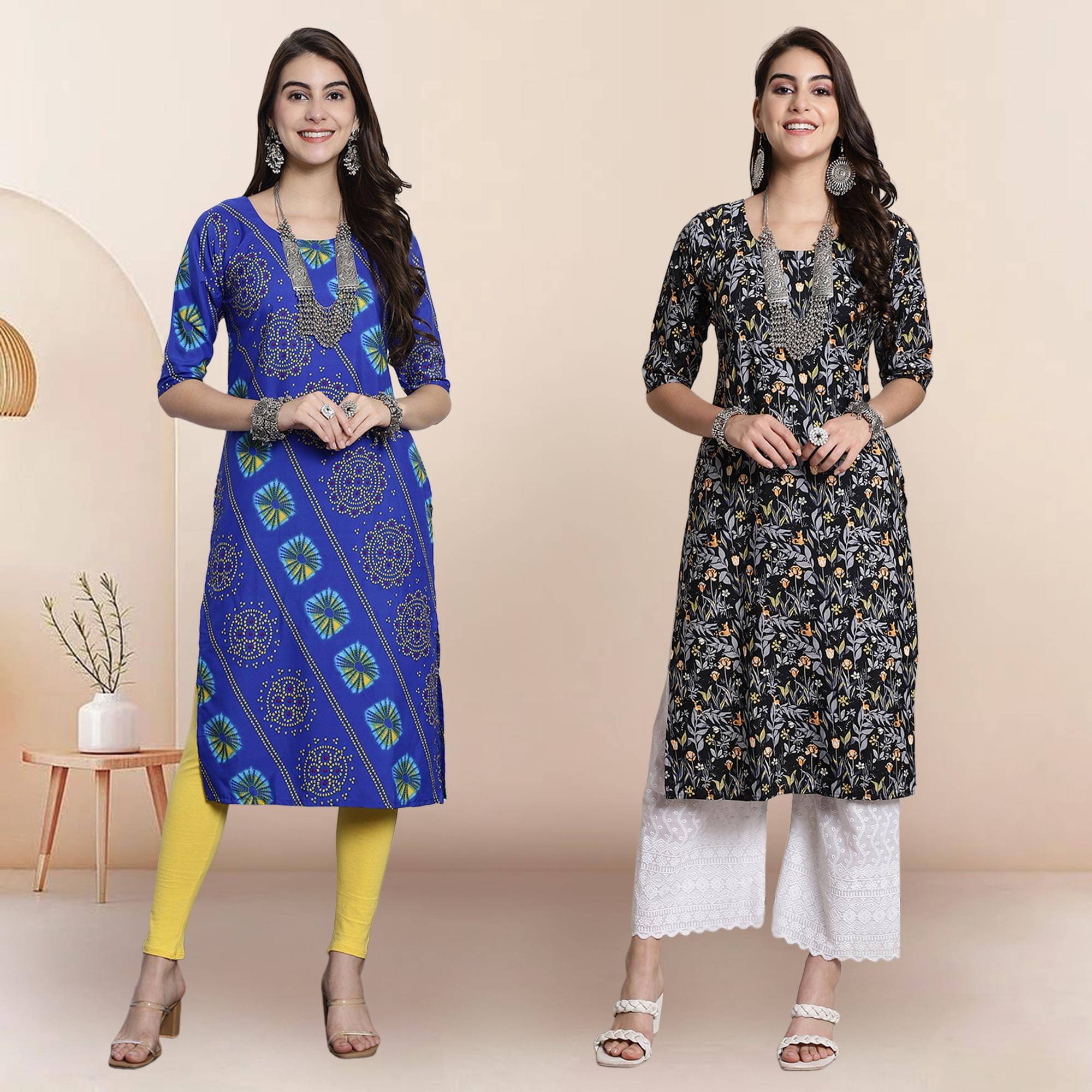     			1 Stop Fashion Pack of 2 Crepe Printed Straight Women's Kurti - ( Multicolor3 )
