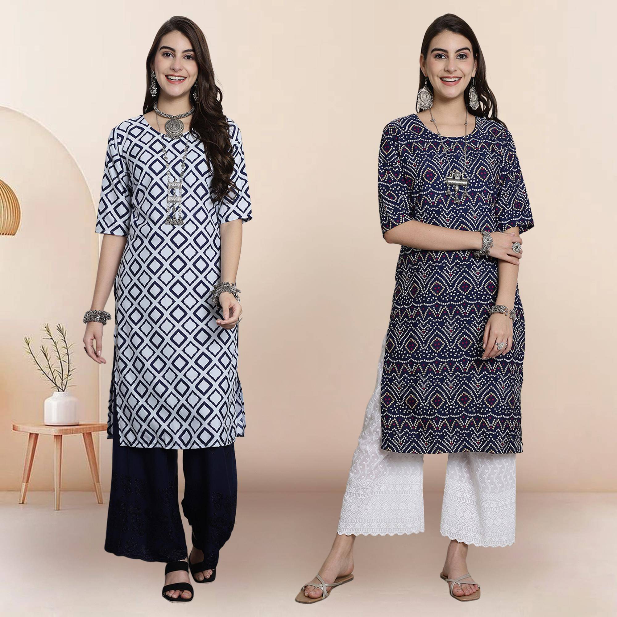     			1 Stop Fashion Pack of 2 Crepe Printed Straight Women's Kurti - ( Multicolor2 )