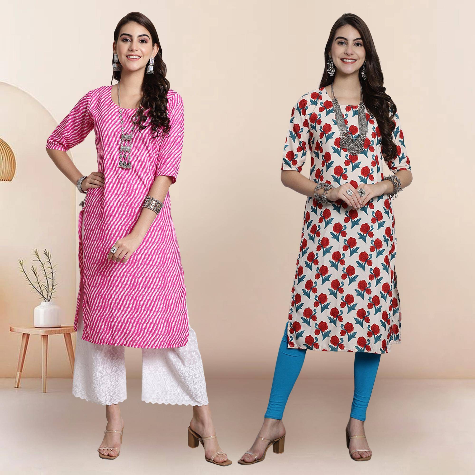 1 Stop Fashion Pack of 2 Crepe Printed Straight Women's Kurti - ( Multicolor4 ) 1 Stop Fashion Pack of 2 Crepe Printed Straight Women's Kurti - ( Multicolor4 )