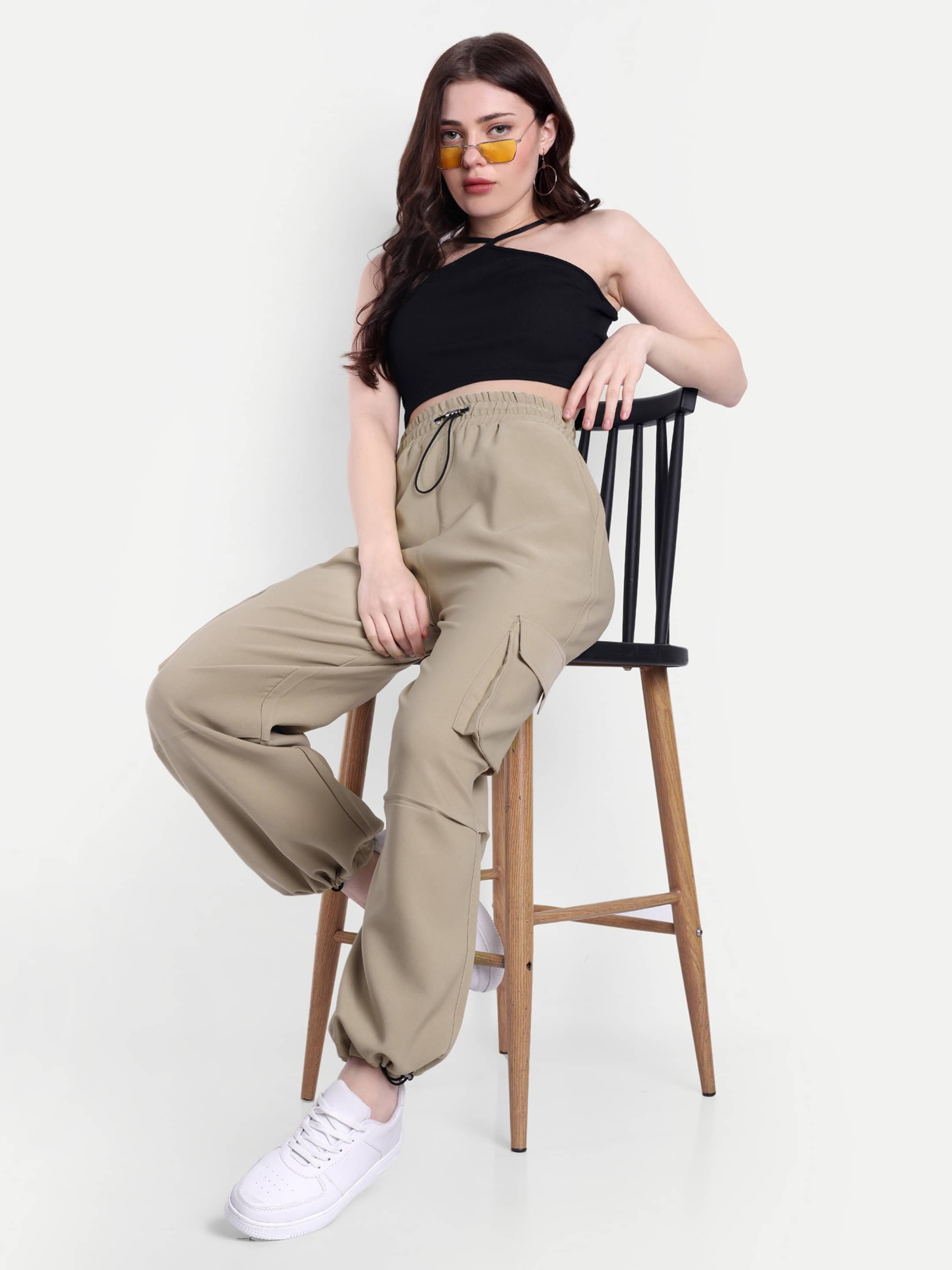 Broadstar Pack of 1 Polyester Baggy Women's Cargo Pants ( Cream ) - Trousers | Buy online on ZillyBuy