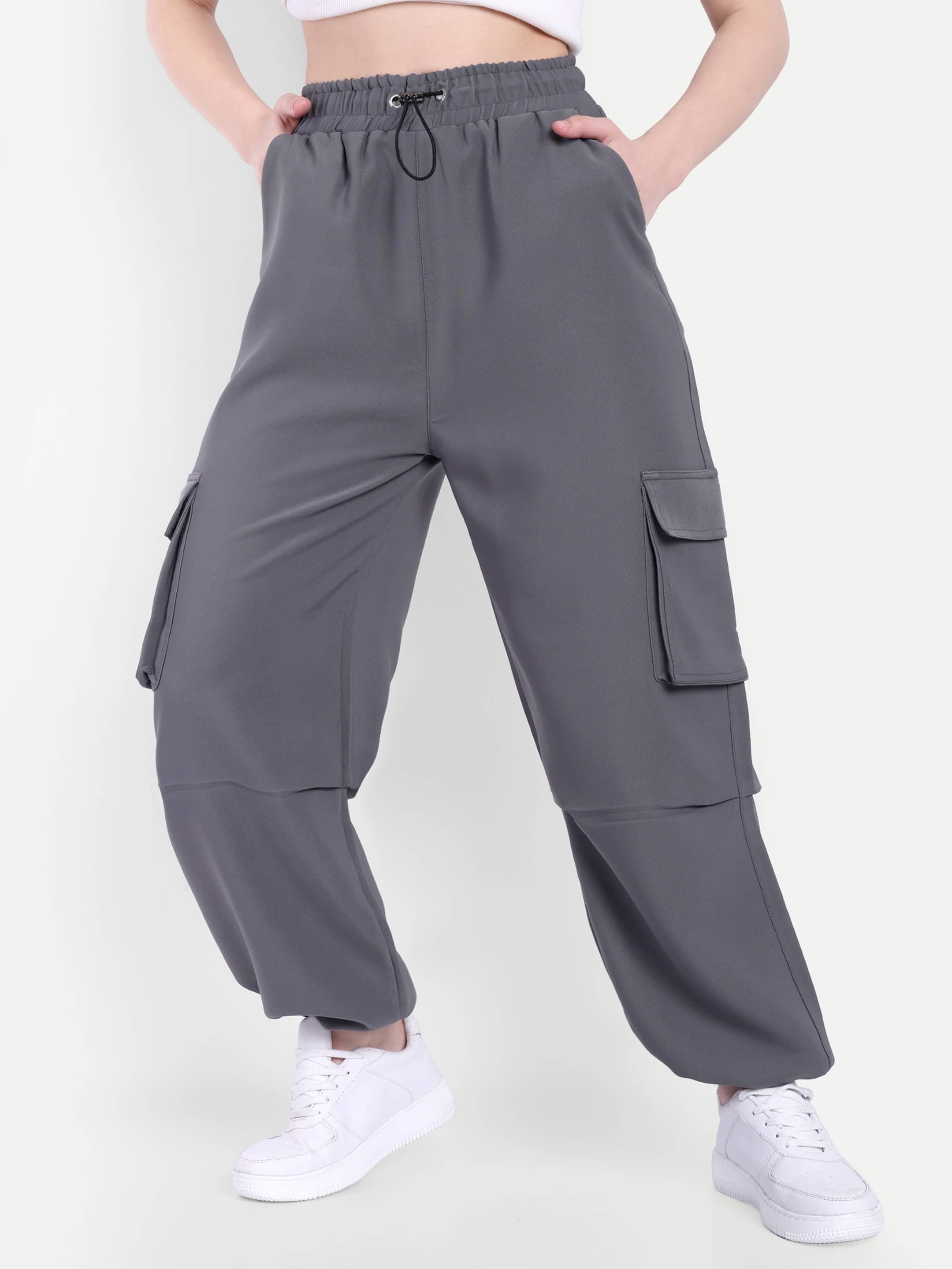 Broadstar Pack of 1 Polyester Baggy Women's Cargo Pants ( Dark Grey ) - Trousers | Buy online on ZillyBuy