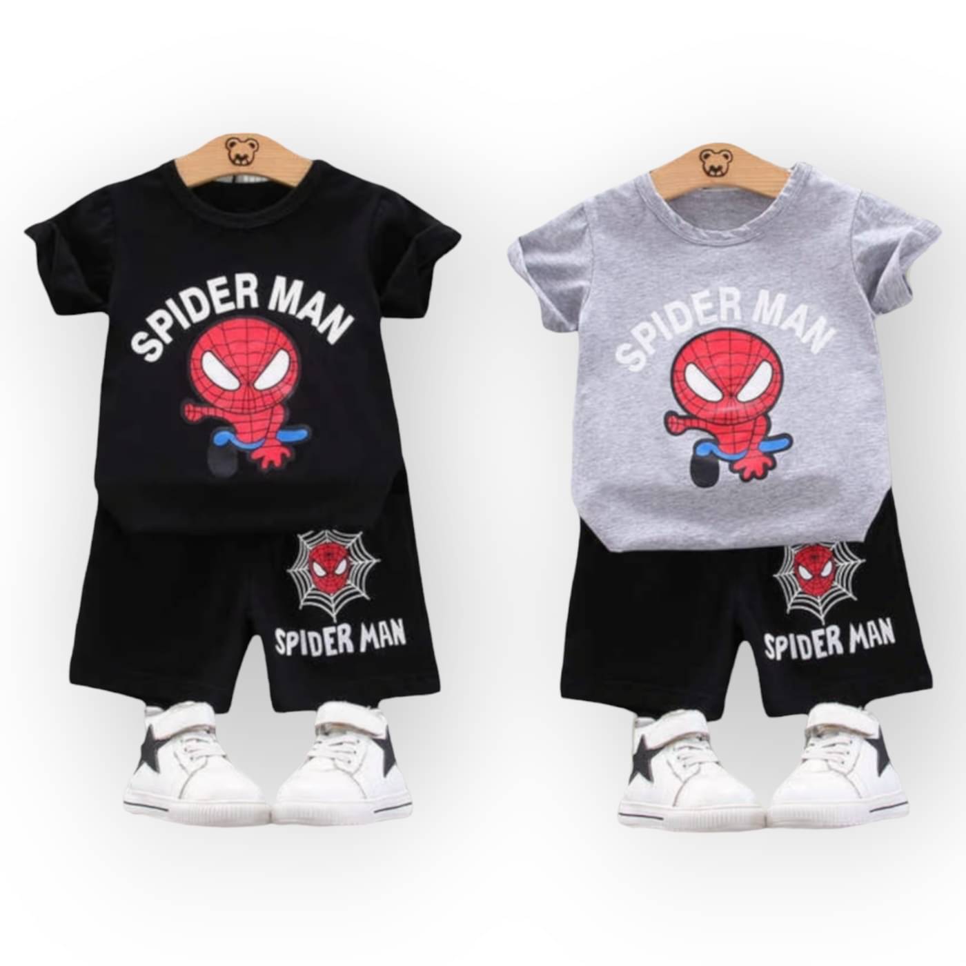 COTTBRAY Pack of 2 Unisex Cotton T-Shirt & Shorts Set ( Grey Melange,Black ) COTTBRAY Pack of 2 Unisex Cotton T-Shirt & Shorts Set ( Grey Melange,Black )