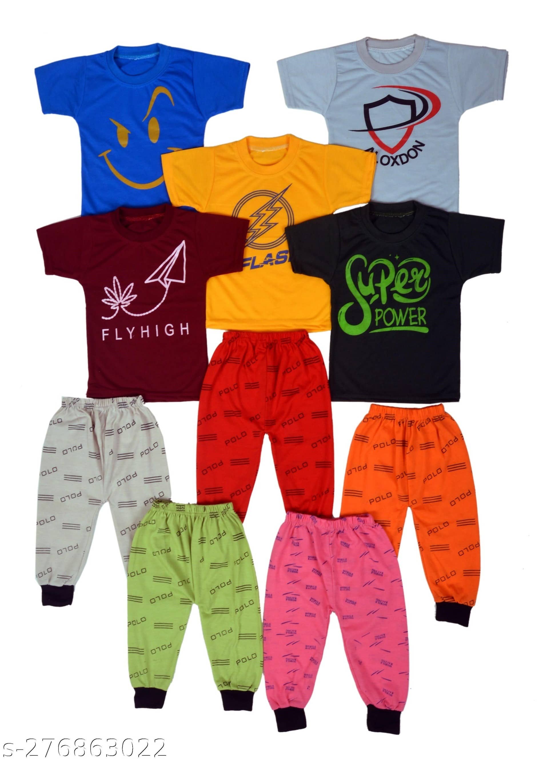 DIAMOND EXPORTER Pack of 5 Baby Boys Cotton Blend T-Shirt & Pants Set ( Multicolor )