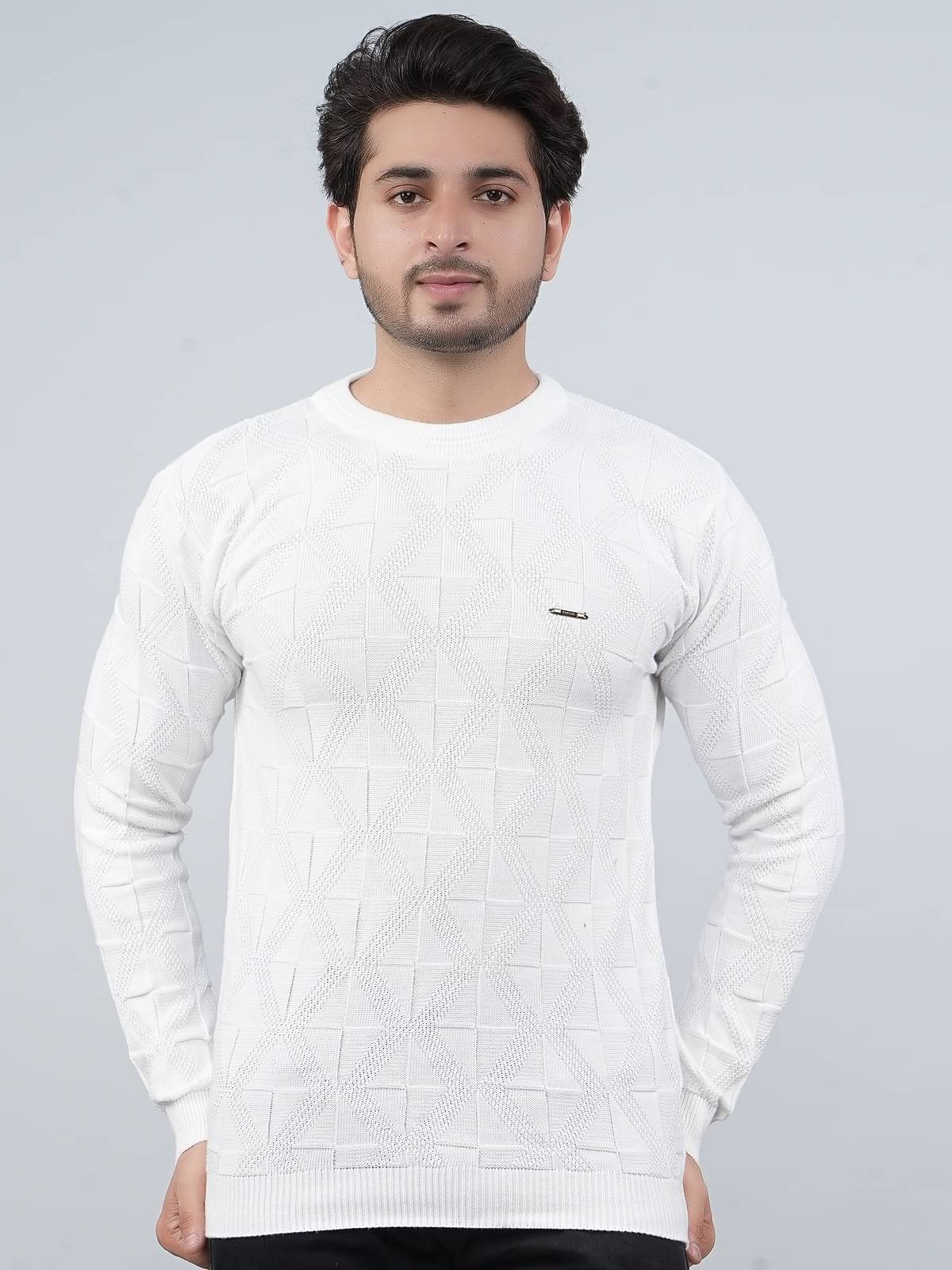 FEVERFEW Cotton Blend Round Neck Men's Full Sleeves Pullover Sweater - White ( Pack of 1 ) FEVERFEW Cotton Blend Round Neck Men's Full Sleeves Pullover Sweater - White ( Pack of 1 )