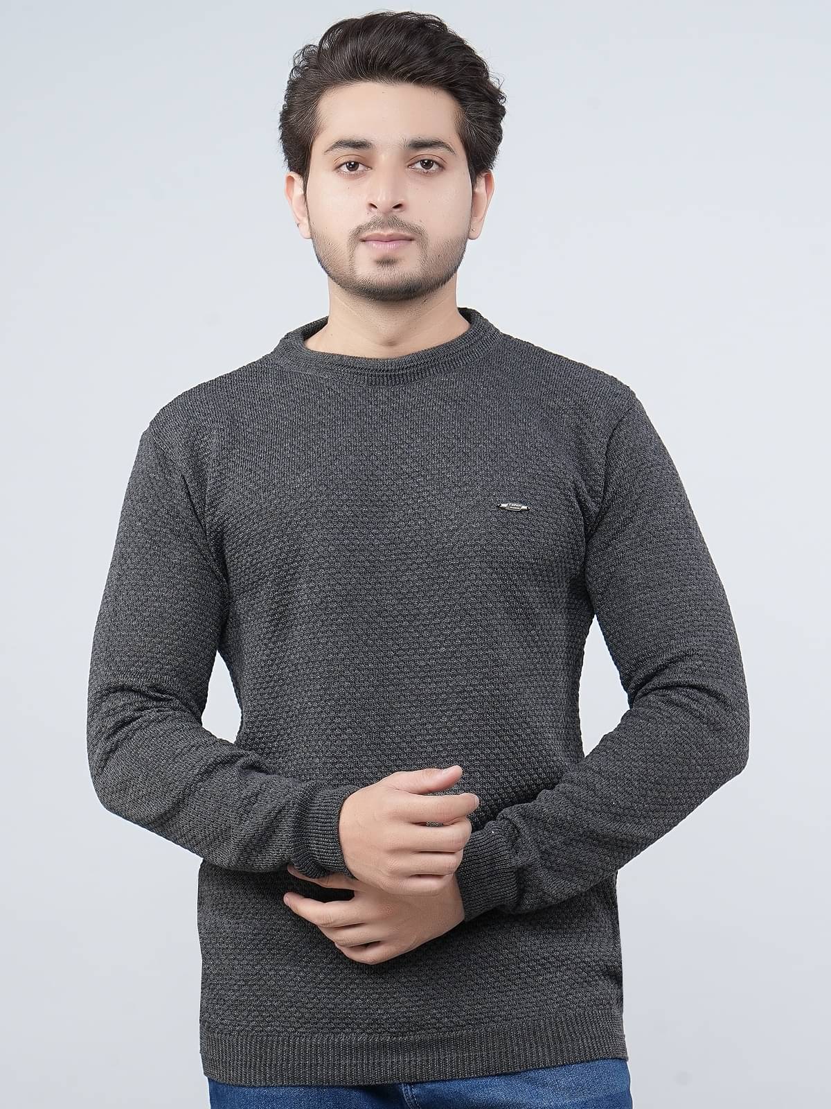     			FEVERFEW Cotton Blend Round Neck Men's Full Sleeves Pullover Sweater - Black ( Pack of 1 )