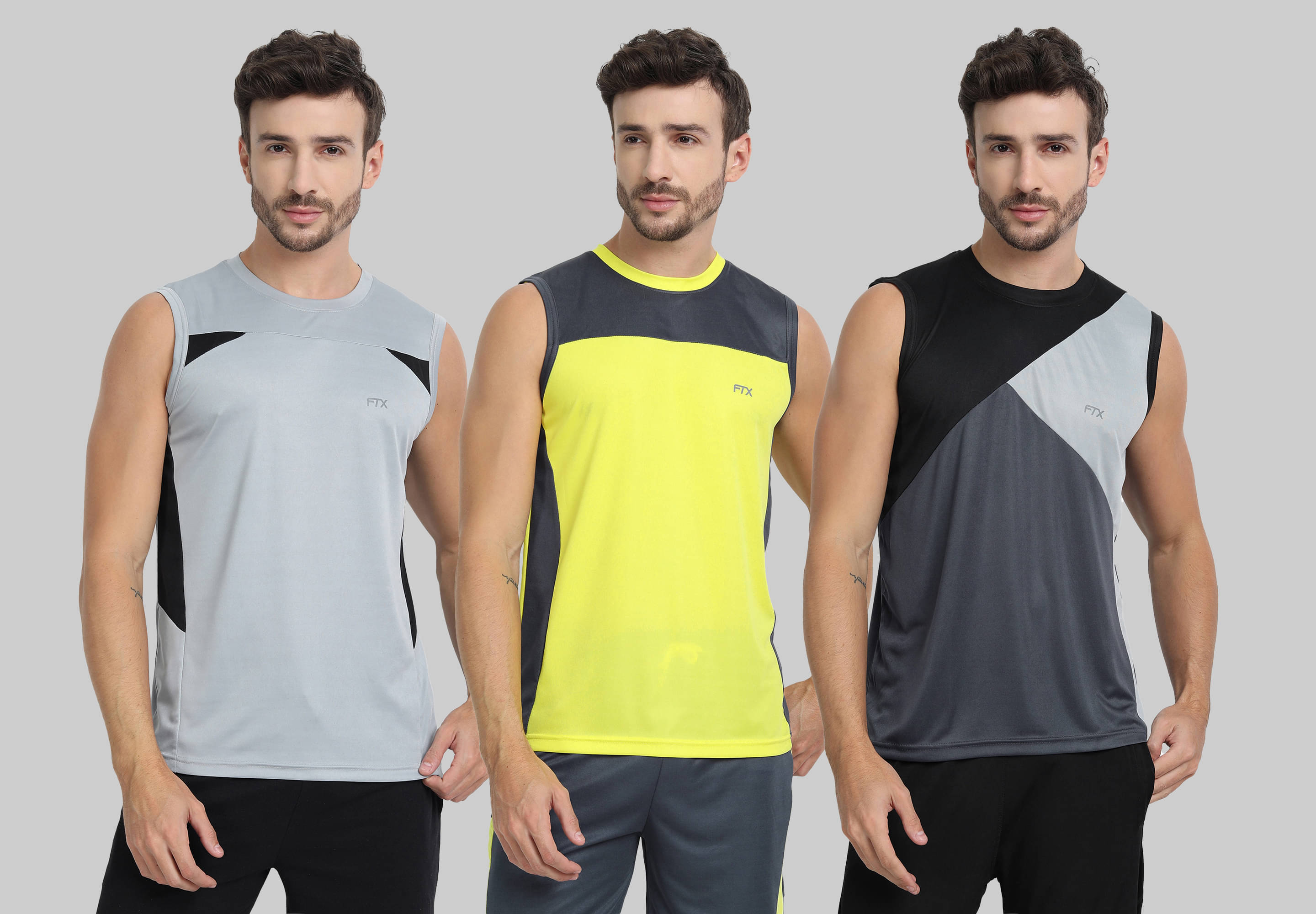 FTX Polyester Regular Fit Colorblock Sleeveless Men's Round T-Shirt - Dark Grey ( Pack of 3 ) FTX Polyester Regular Fit Colorblock Sleeveless Men's Round T-Shirt - Dark Grey ( Pack of 3 )