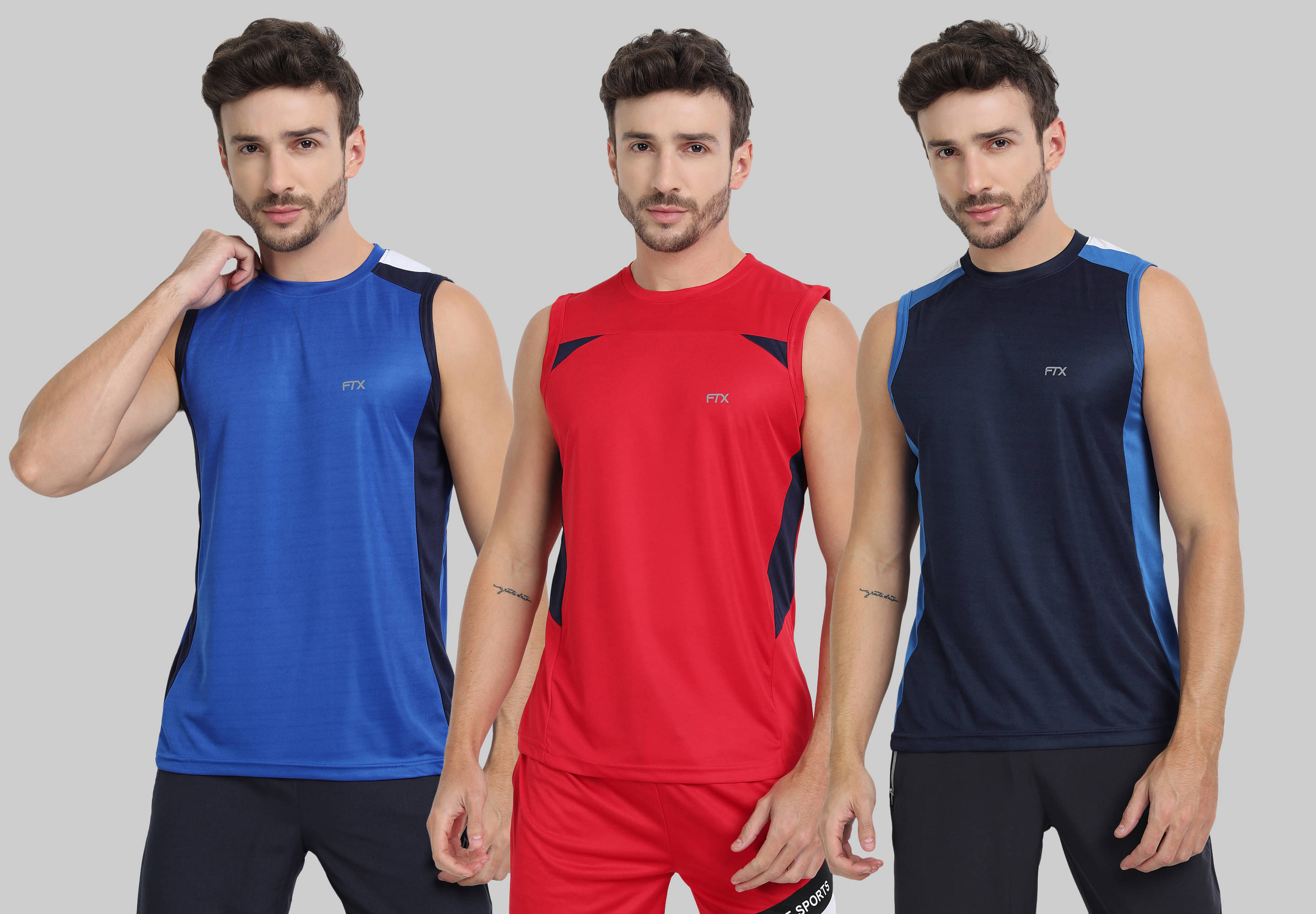 FTX Polyester Regular Fit Colorblock Sleeveless Men's Round T-Shirt - Navy ( Pack of 3 ) FTX Polyester Regular Fit Colorblock Sleeveless Men's Round T-Shirt - Navy ( Pack of 3 )