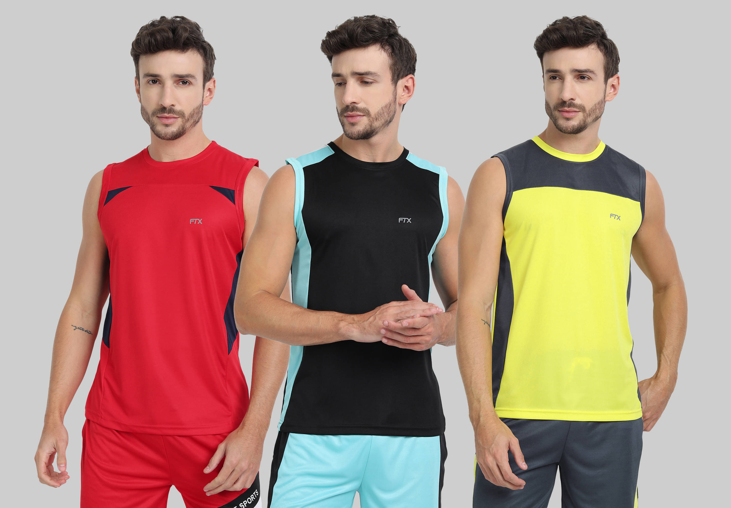     			FTX Polyester Regular Fit Colorblock Sleeveless Men's Round T-Shirt - Yellow ( Pack of 3 )