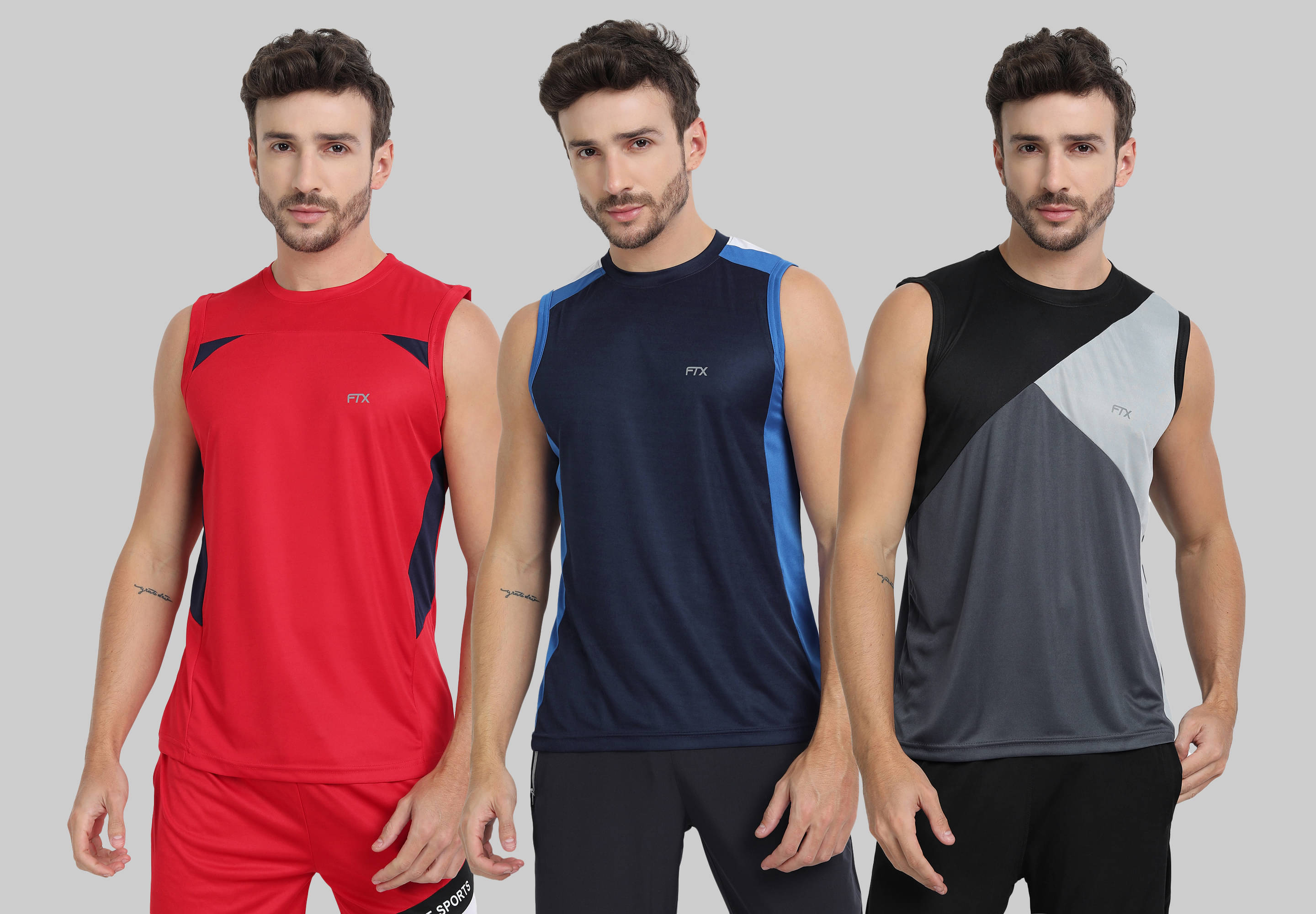 FTX Polyester Regular Fit Colorblock Sleeveless Men's Round T-Shirt - Navy Blue ( Pack of 3 ) FTX Polyester Regular Fit Colorblock Sleeveless Men's Round T-Shirt - Navy Blue ( Pack of 3 )