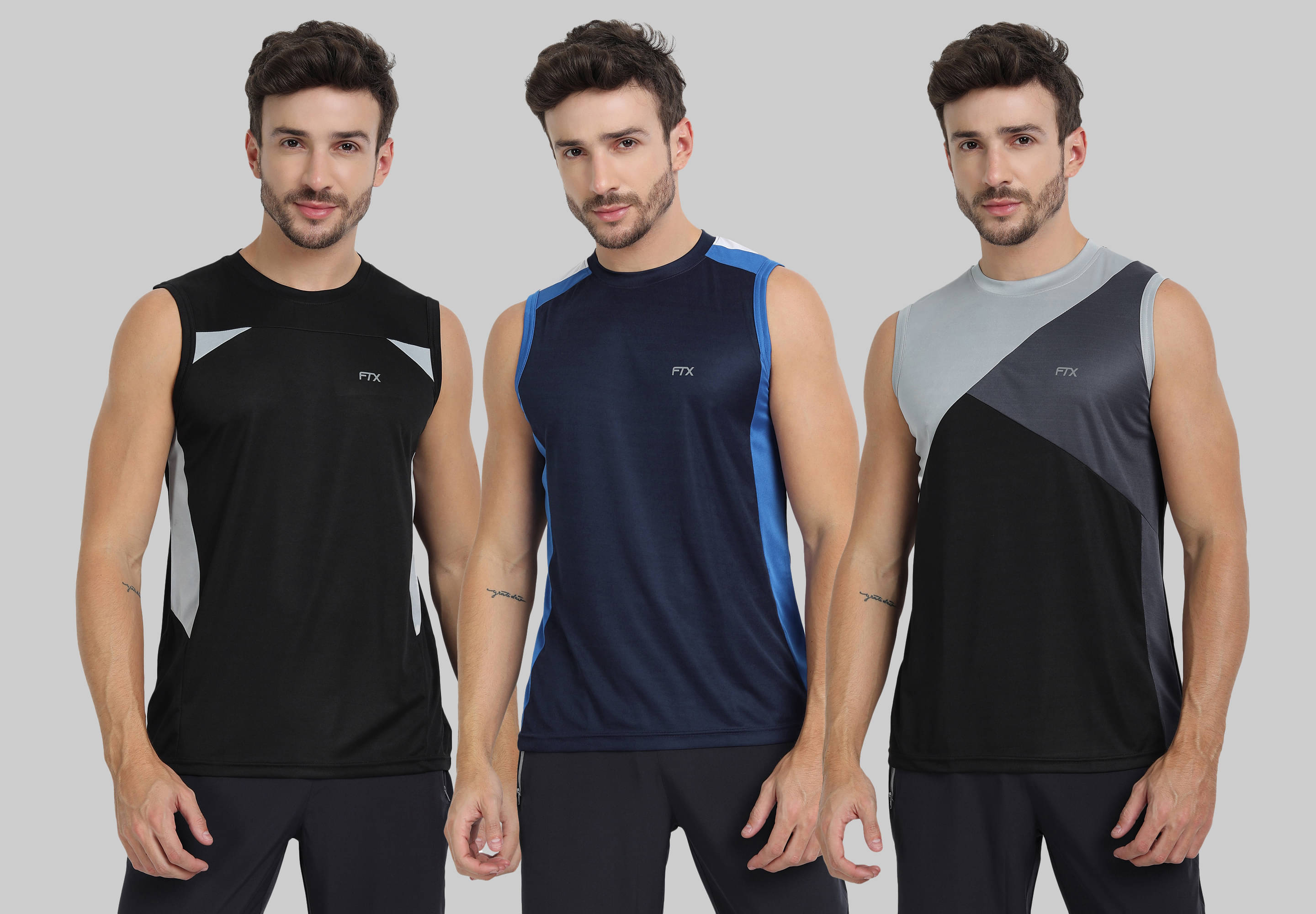 FTX Polyester Regular Fit Colorblock Sleeveless Men's Round T-Shirt - Blue ( Pack of 3 ) FTX Polyester Regular Fit Colorblock Sleeveless Men's Round T-Shirt - Blue ( Pack of 3 )