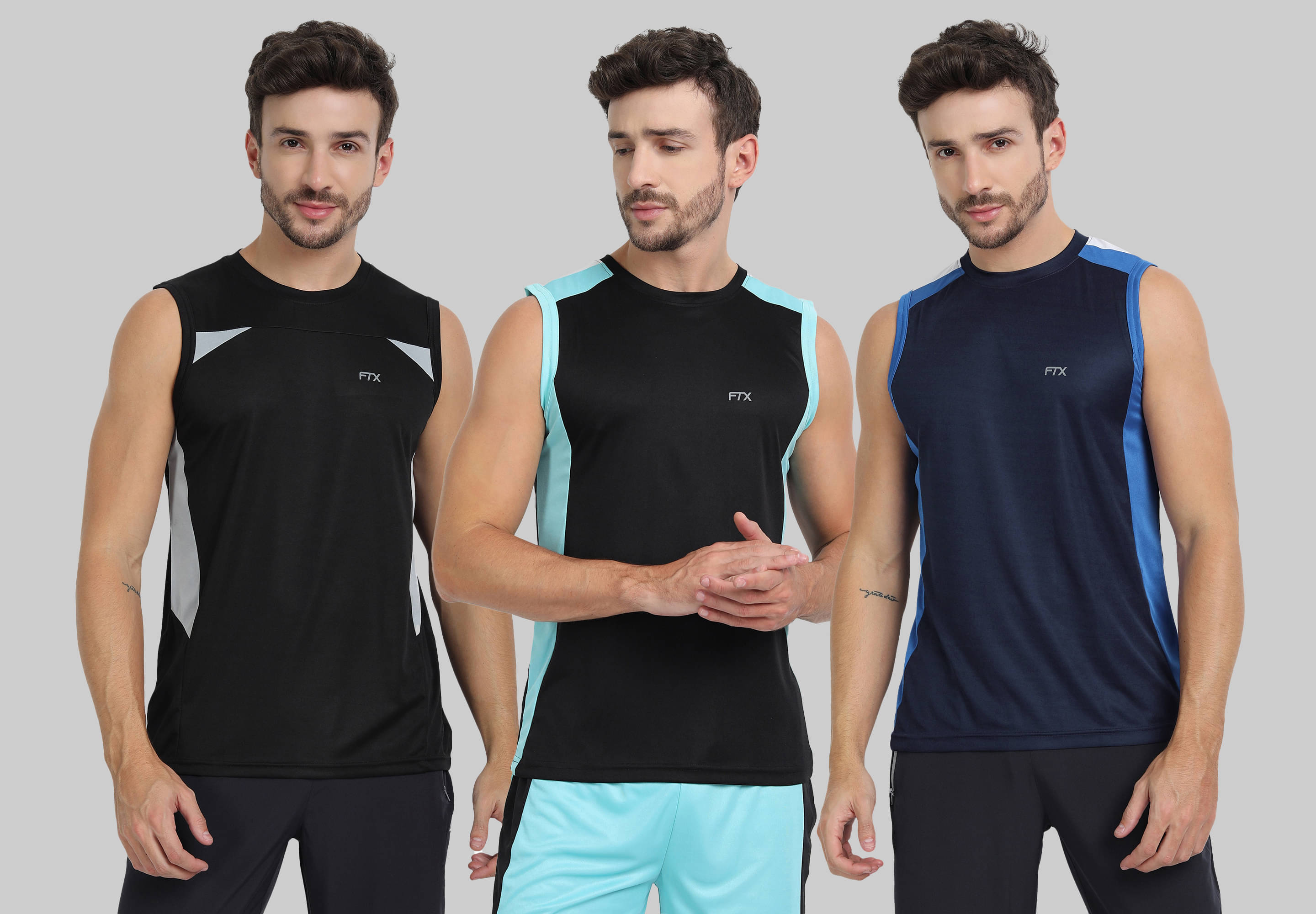 FTX Polyester Regular Fit Colorblock Sleeveless Men's Round T-Shirt - Navy ( Pack of 3 ) FTX Polyester Regular Fit Colorblock Sleeveless Men's Round T-Shirt - Navy ( Pack of 3 )