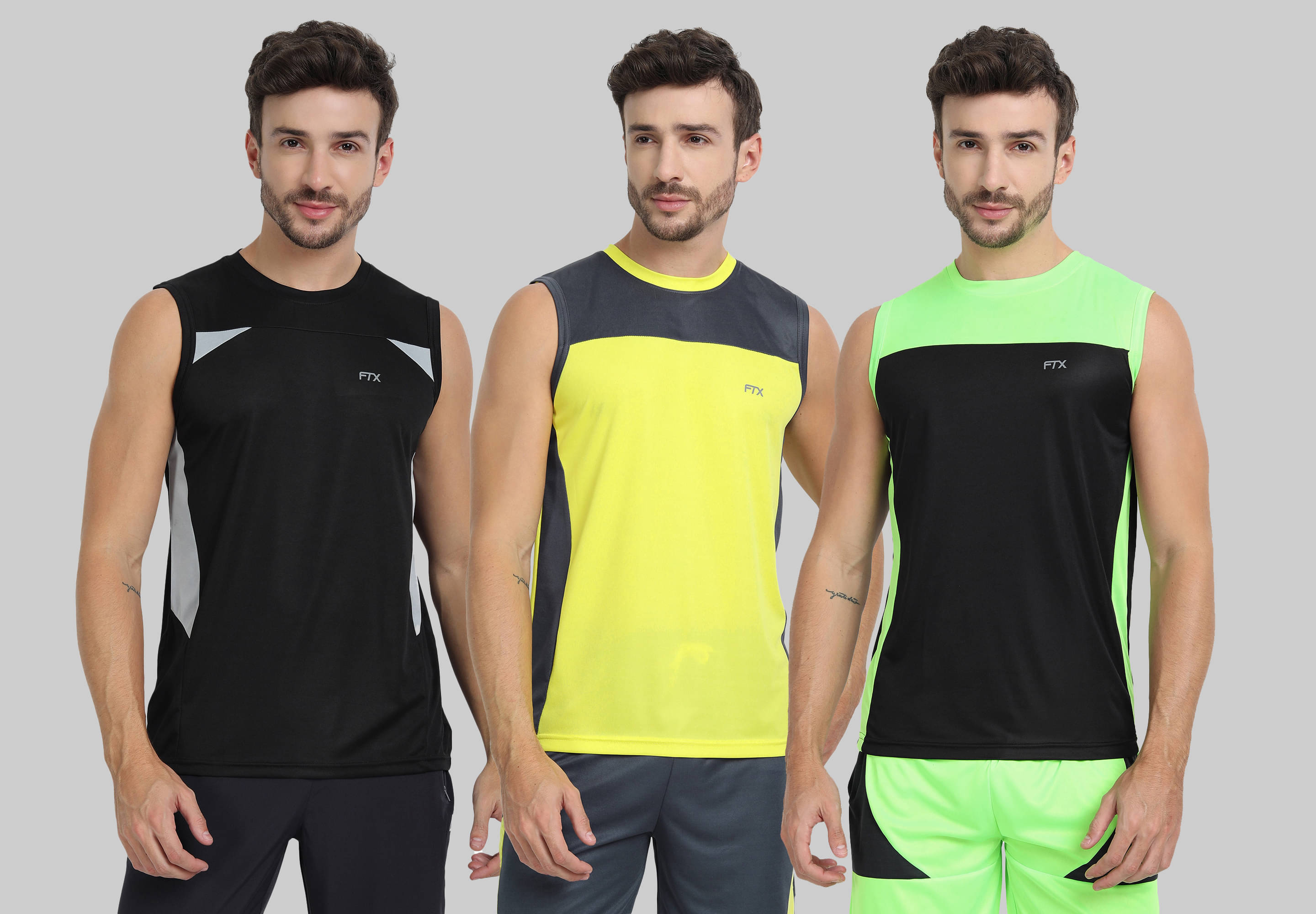     			FTX Polyester Regular Fit Colorblock Sleeveless Men's Round T-Shirt - Yellow ( Pack of 3 )