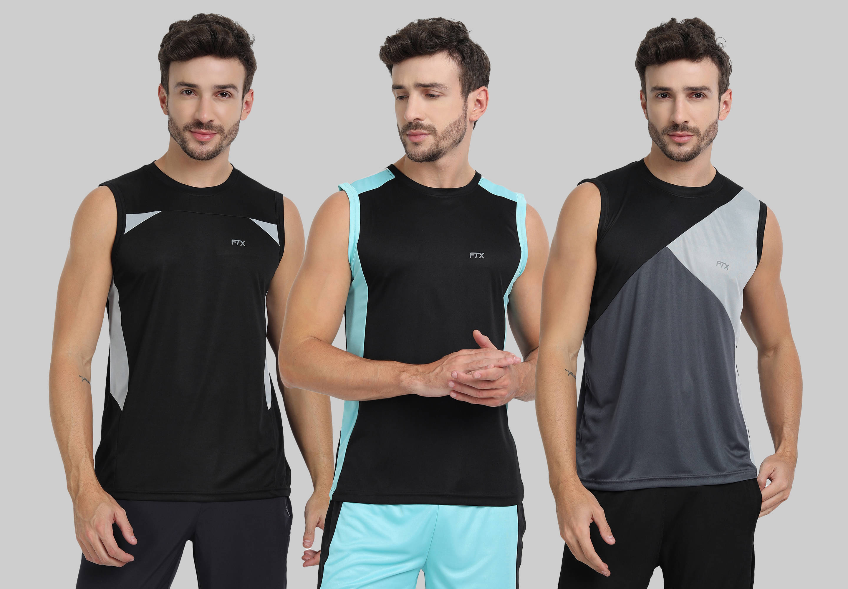 FTX Polyester Regular Fit Colorblock Sleeveless Men's Round T-Shirt - Grey ( Pack of 3 ) FTX Polyester Regular Fit Colorblock Sleeveless Men's Round T-Shirt - Grey ( Pack of 3 )