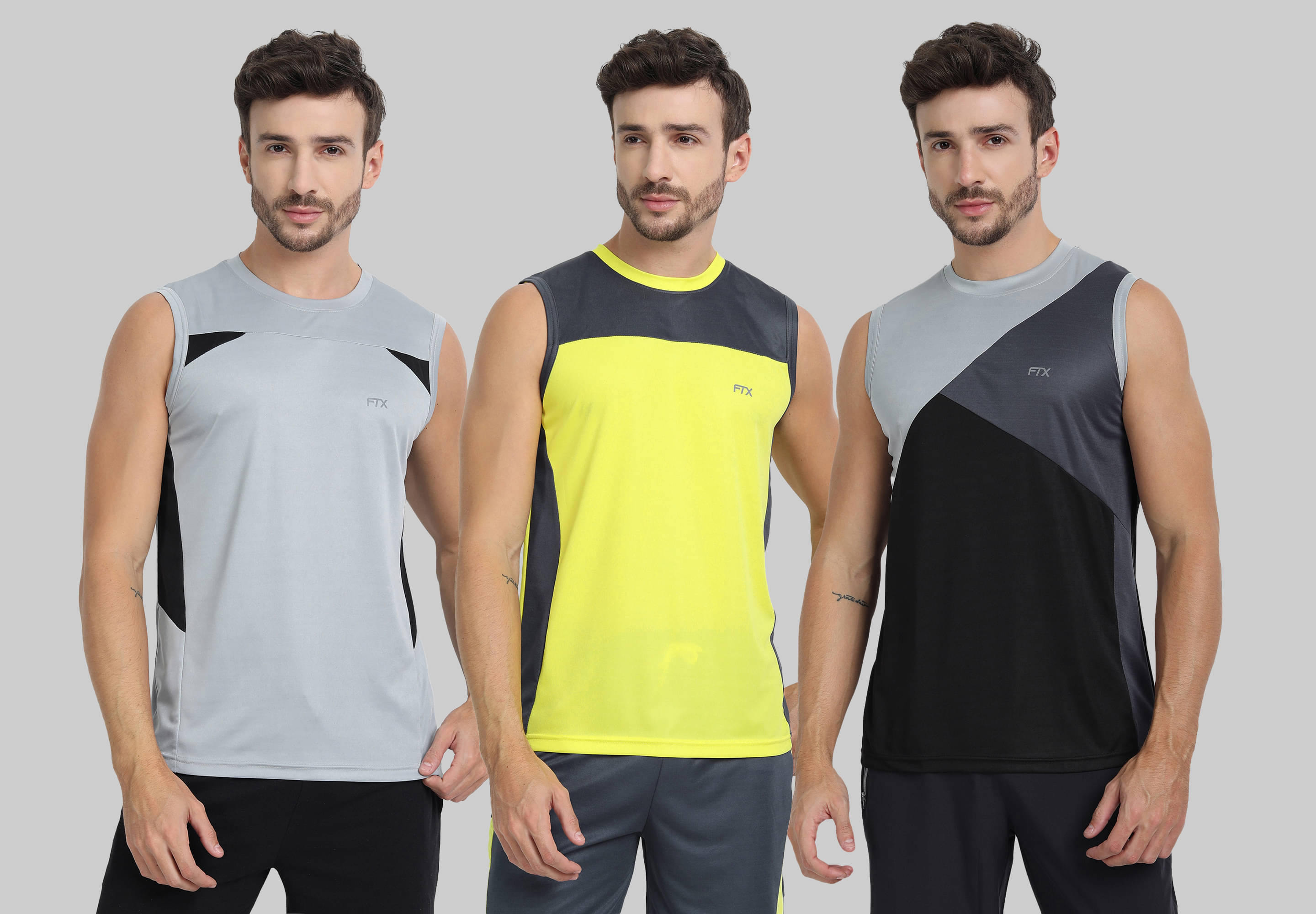 FTX Polyester Regular Fit Colorblock Sleeveless Men's Round T-Shirt - Black ( Pack of 3 )     			FTX Polyester Regular Fit Colorblock Sleeveless Men's Round T-Shirt - Black ( Pack of 3 )