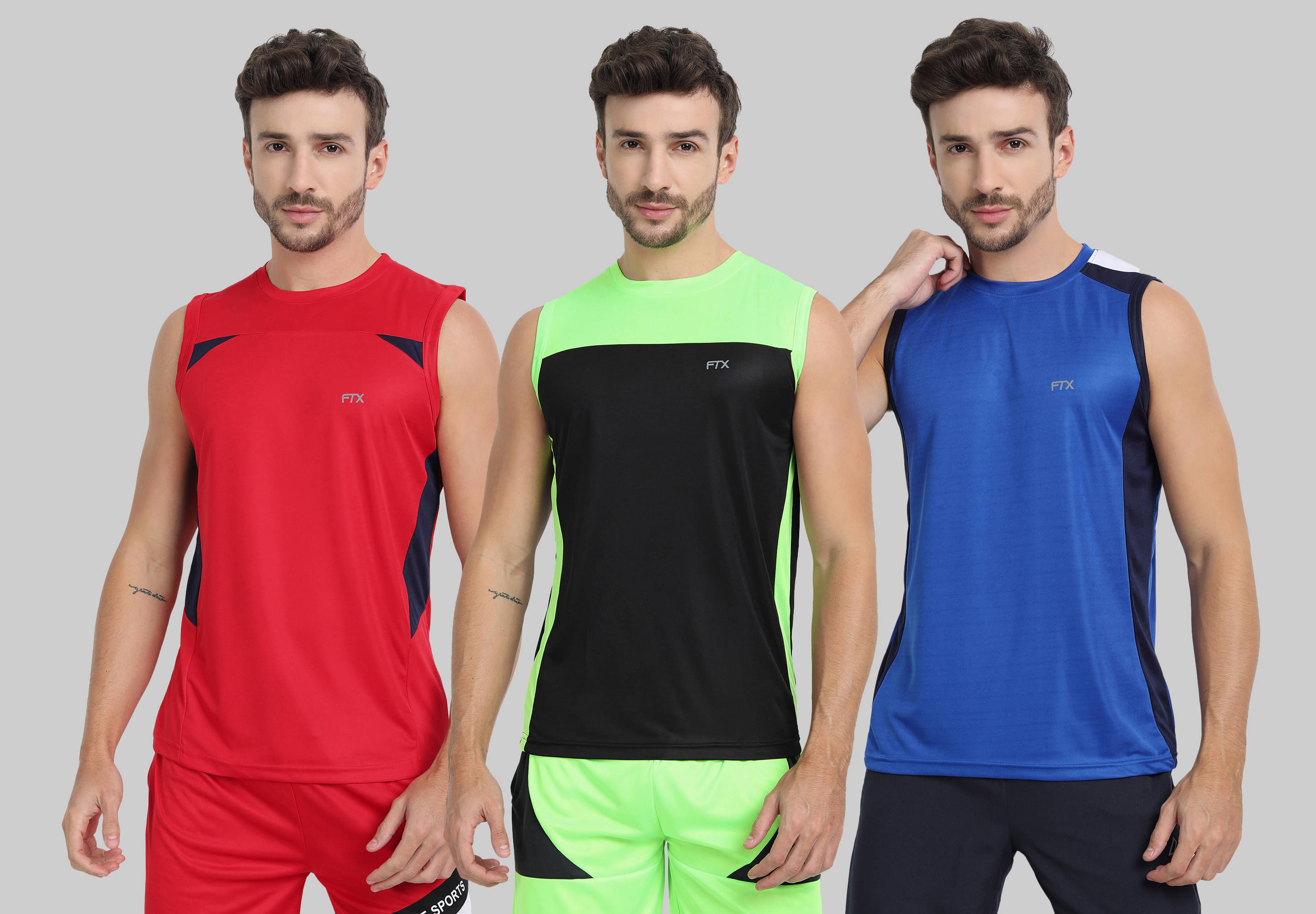 FTX Polyester Regular Fit Colorblock Sleeveless Men's Round T-Shirt - Melange Blue ( Pack of 3 ) FTX Polyester Regular Fit Colorblock Sleeveless Men's Round T-Shirt - Melange Blue ( Pack of 3 )