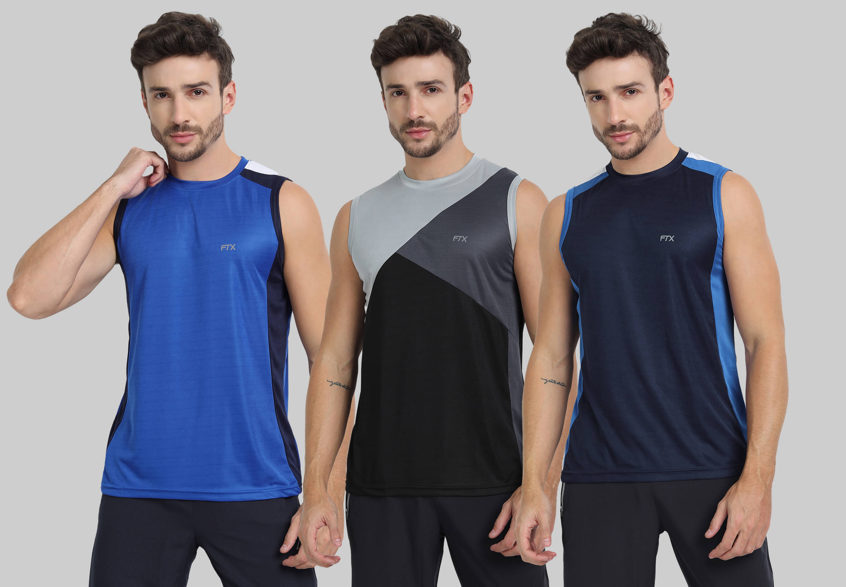 FTX Polyester Regular Fit Colorblock Sleeveless Men's Round T-Shirt - Navy ( Pack of 3 ) FTX Polyester Regular Fit Colorblock Sleeveless Men's Round T-Shirt - Navy ( Pack of 3 )