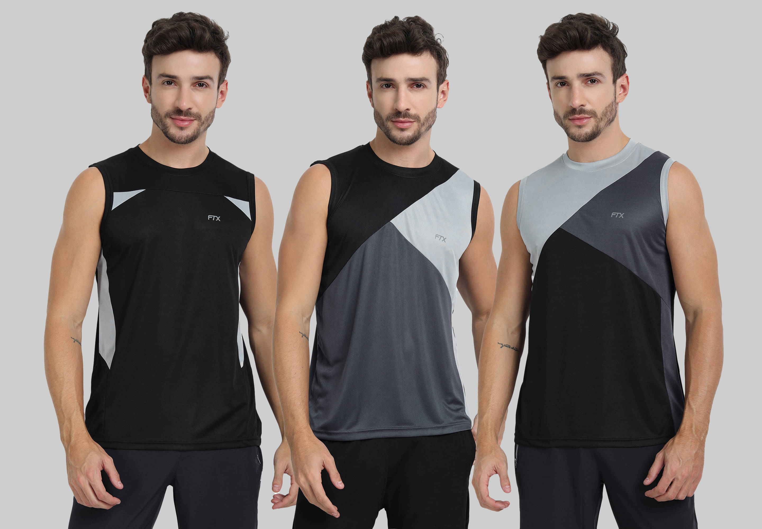 FTX Polyester Regular Fit Colorblock Sleeveless Men's Round T-Shirt - Dark Grey ( Pack of 3 ) FTX Polyester Regular Fit Colorblock Sleeveless Men's Round T-Shirt - Dark Grey ( Pack of 3 )