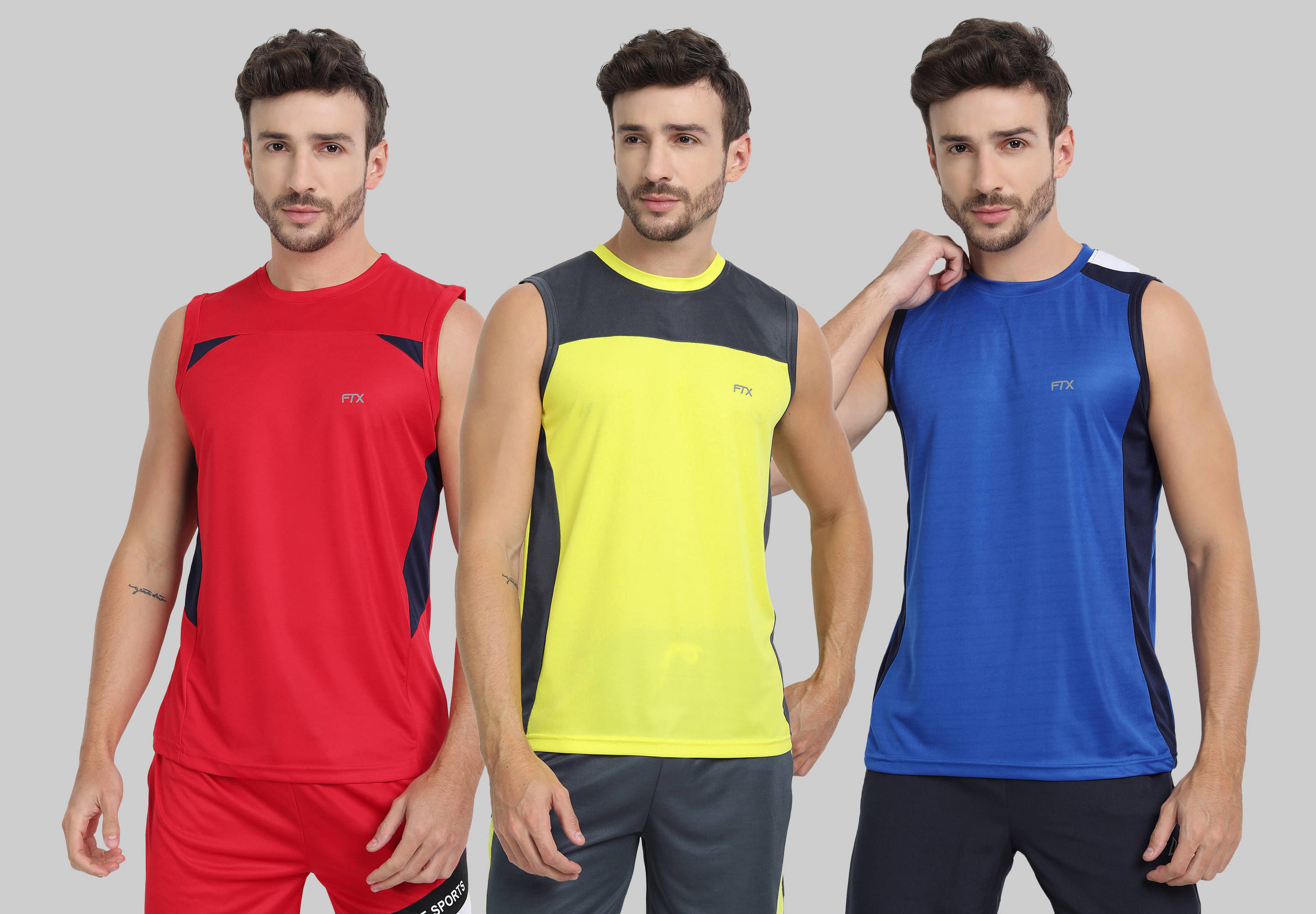 FTX Polyester Regular Fit Colorblock Sleeveless Men's Round T-Shirt - Blue ( Pack of 3 ) FTX Polyester Regular Fit Colorblock Sleeveless Men's Round T-Shirt - Blue ( Pack of 3 )