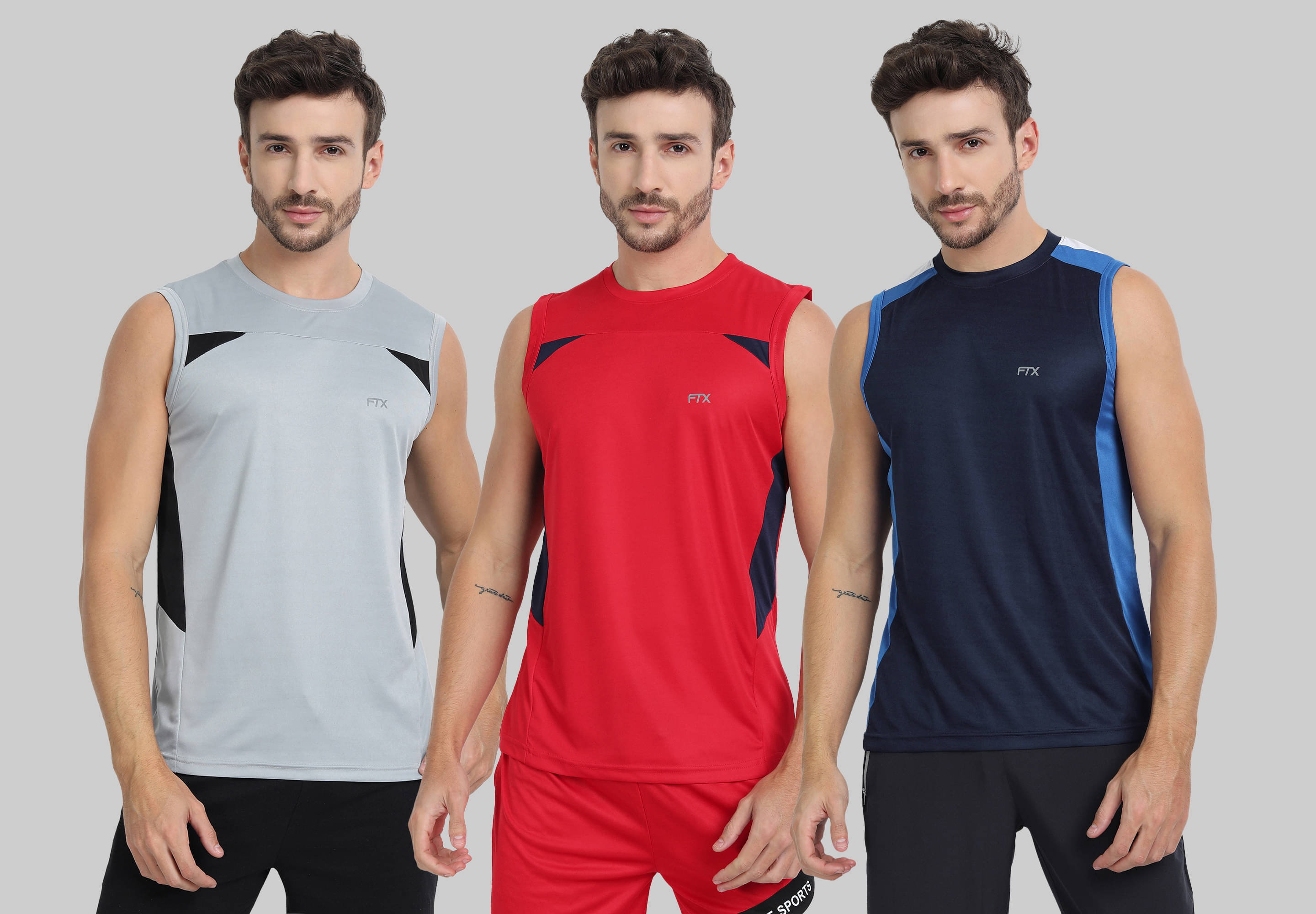 FTX Polyester Regular Fit Colorblock Sleeveless Men's Round T-Shirt - Navy ( Pack of 3 ) FTX Polyester Regular Fit Colorblock Sleeveless Men's Round T-Shirt - Navy ( Pack of 3 )