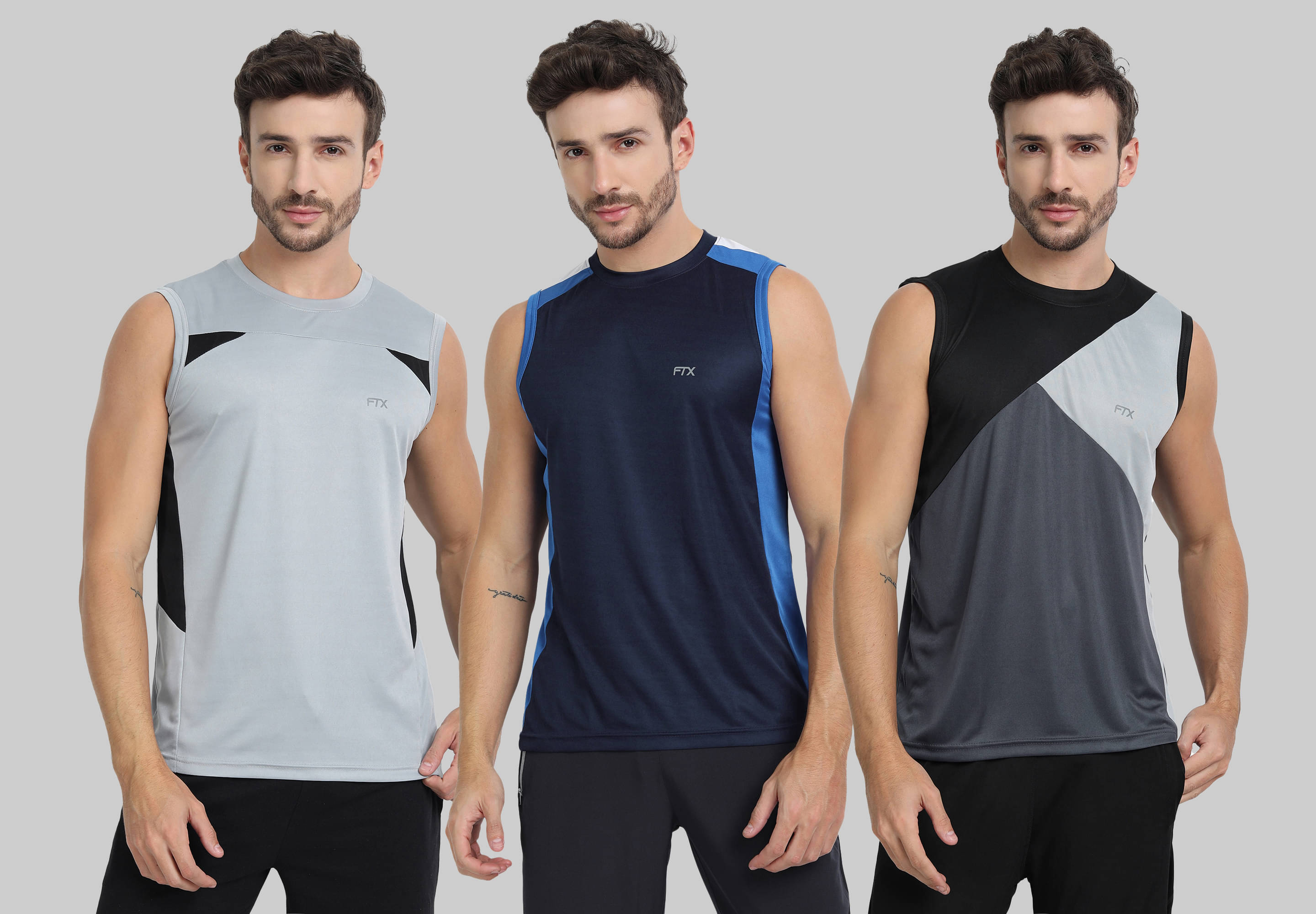 FTX Polyester Regular Fit Colorblock Sleeveless Men's Round T-Shirt - Silver ( Pack of 3 ) FTX Polyester Regular Fit Colorblock Sleeveless Men's Round T-Shirt - Silver ( Pack of 3 )