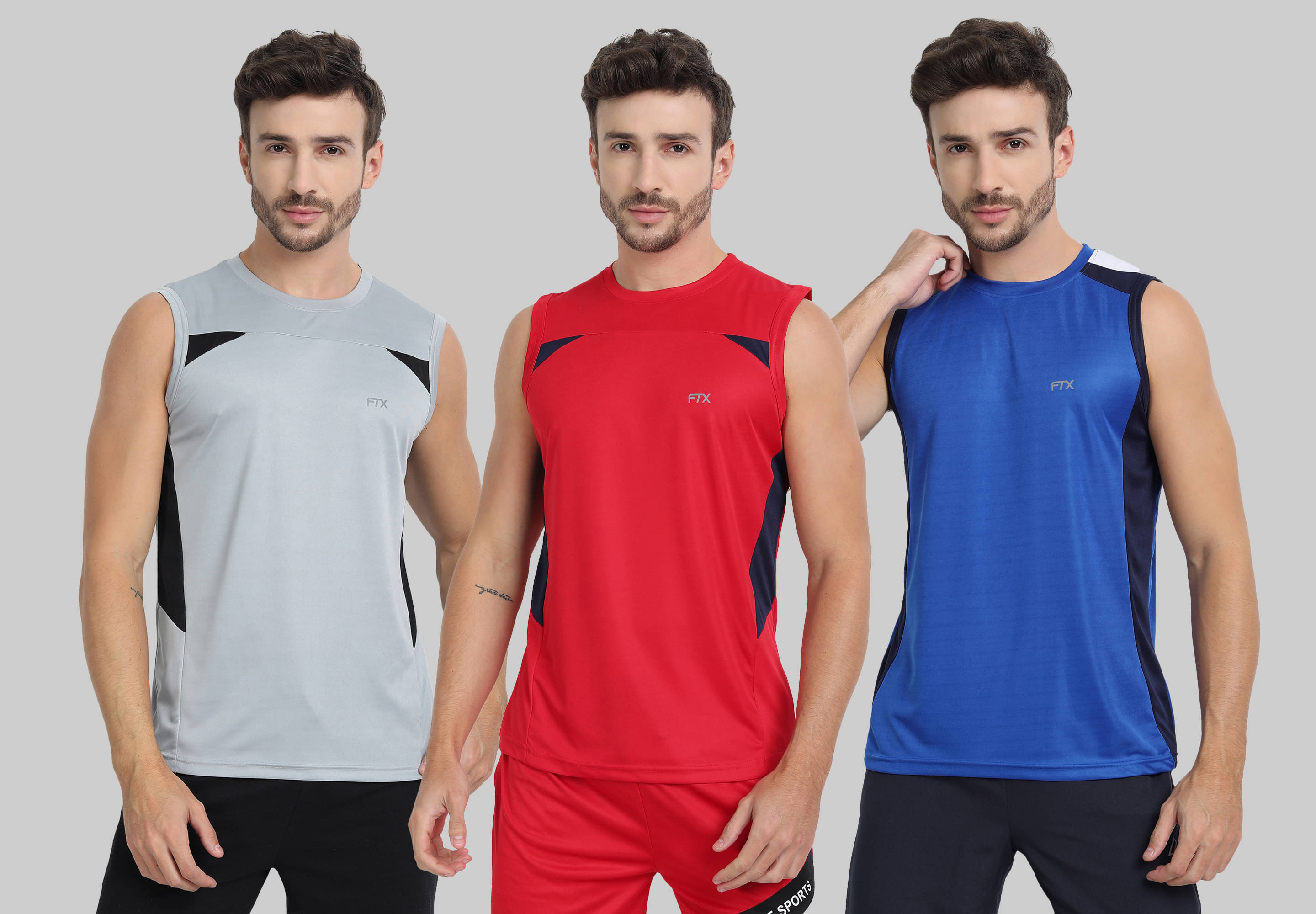 FTX Polyester Regular Fit Colorblock Sleeveless Men's Round T-Shirt - Blue ( Pack of 3 ) FTX Polyester Regular Fit Colorblock Sleeveless Men's Round T-Shirt - Blue ( Pack of 3 )