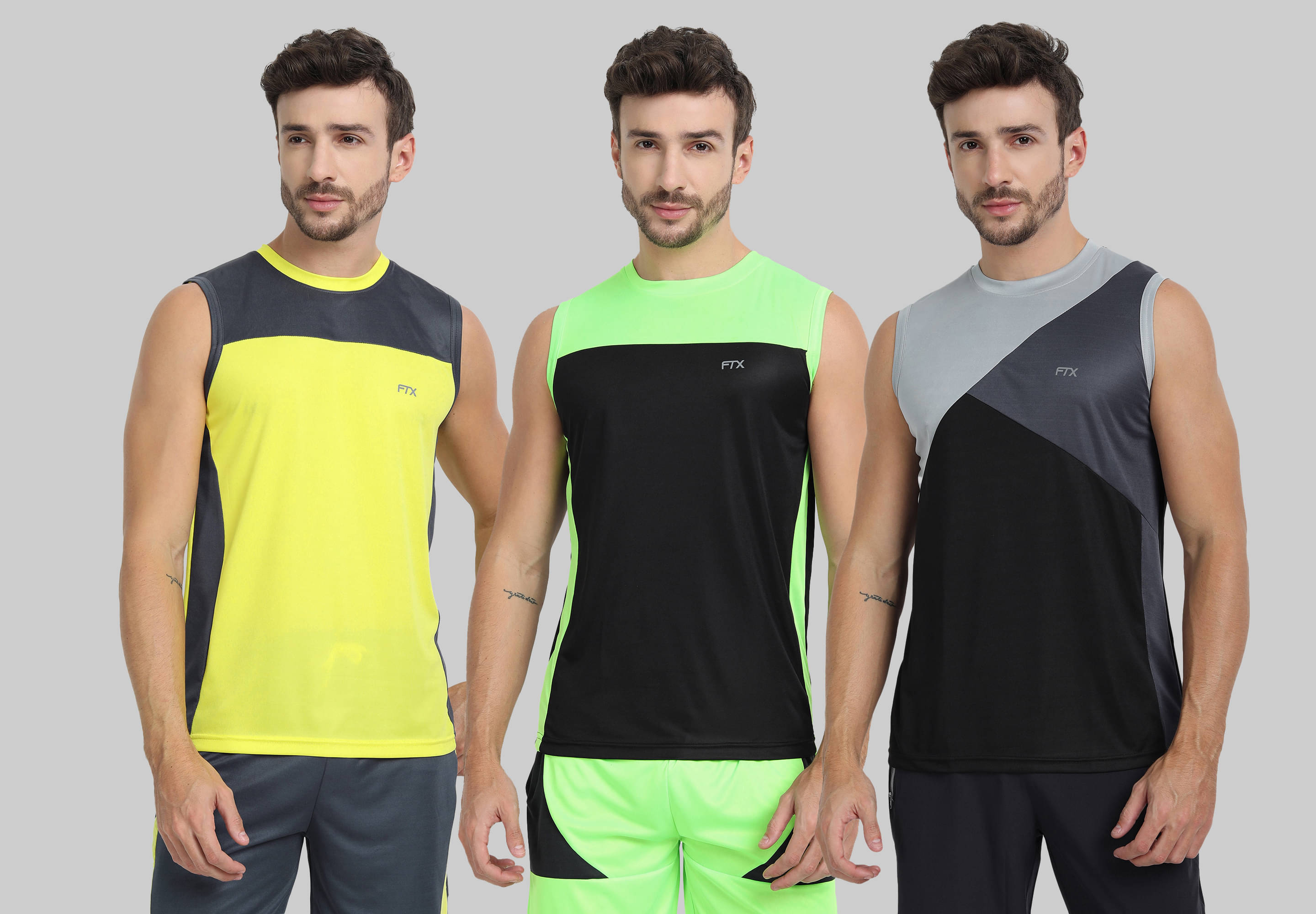    			FTX Polyester Regular Fit Colorblock Sleeveless Men's Round T-Shirt - Yellow ( Pack of 3 )