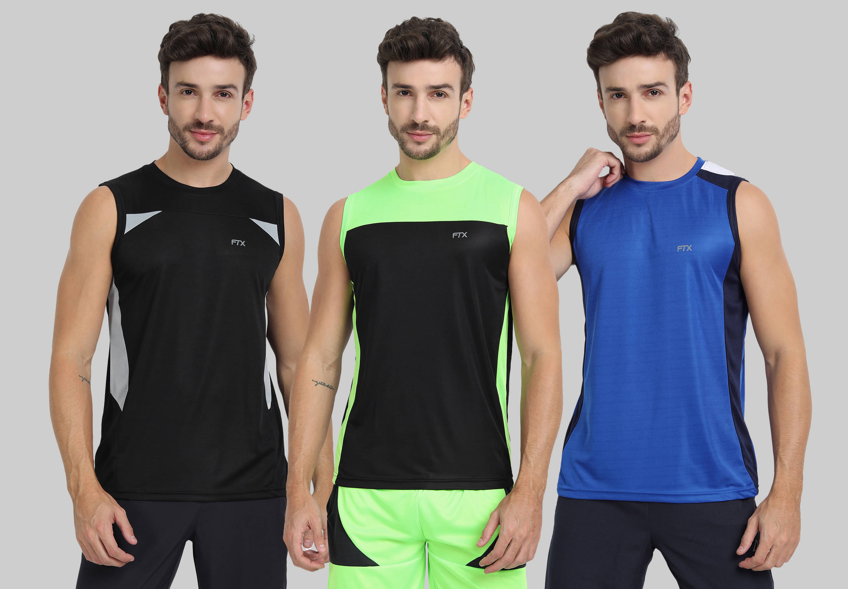 FTX Polyester Regular Fit Colorblock Sleeveless Men's Round T-Shirt - Blue ( Pack of 3 ) FTX Polyester Regular Fit Colorblock Sleeveless Men's Round T-Shirt - Blue ( Pack of 3 )