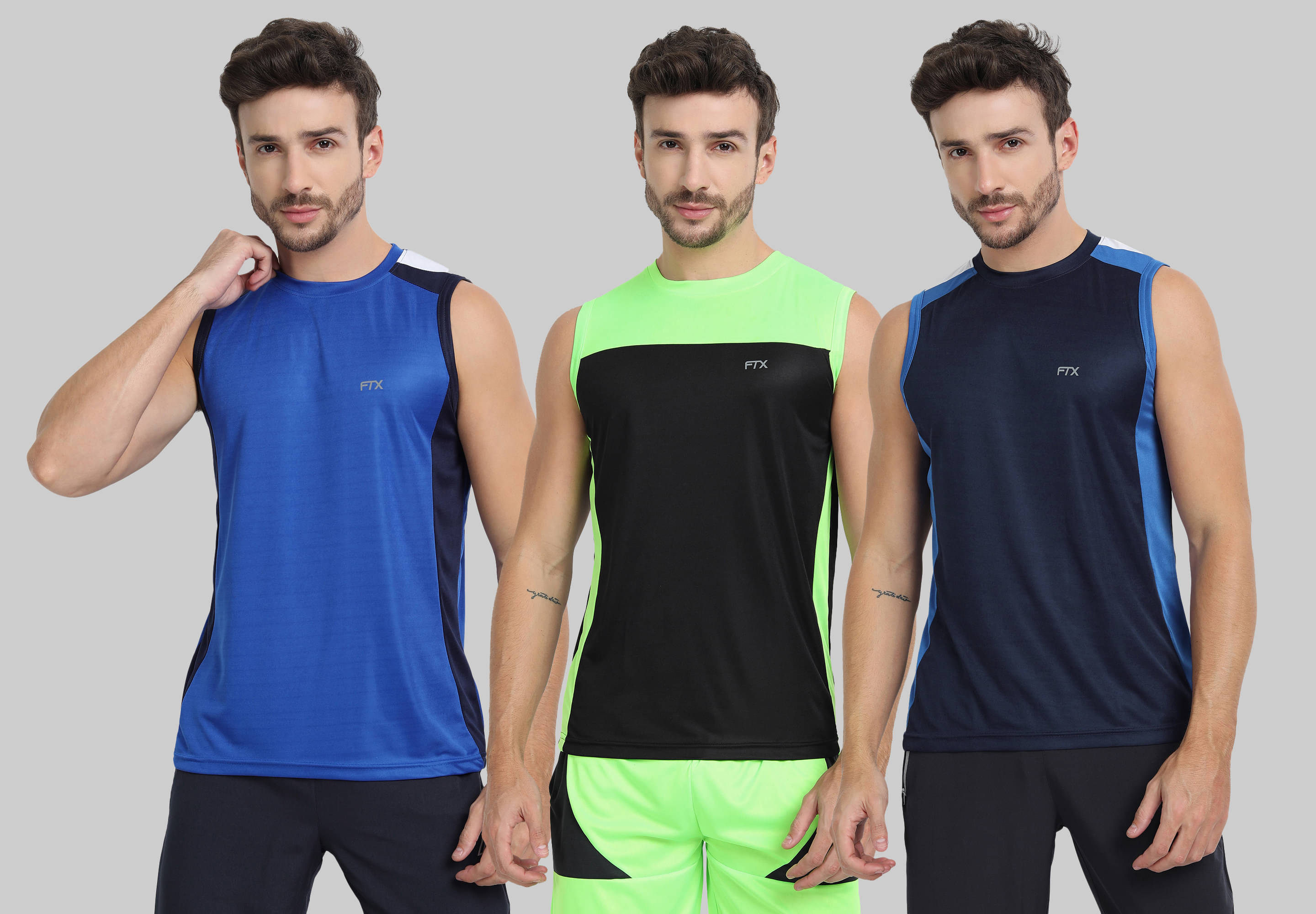 FTX Polyester Regular Fit Colorblock Sleeveless Men's Round T-Shirt - Navy Blue ( Pack of 3 ) FTX Polyester Regular Fit Colorblock Sleeveless Men's Round T-Shirt - Navy Blue ( Pack of 3 )