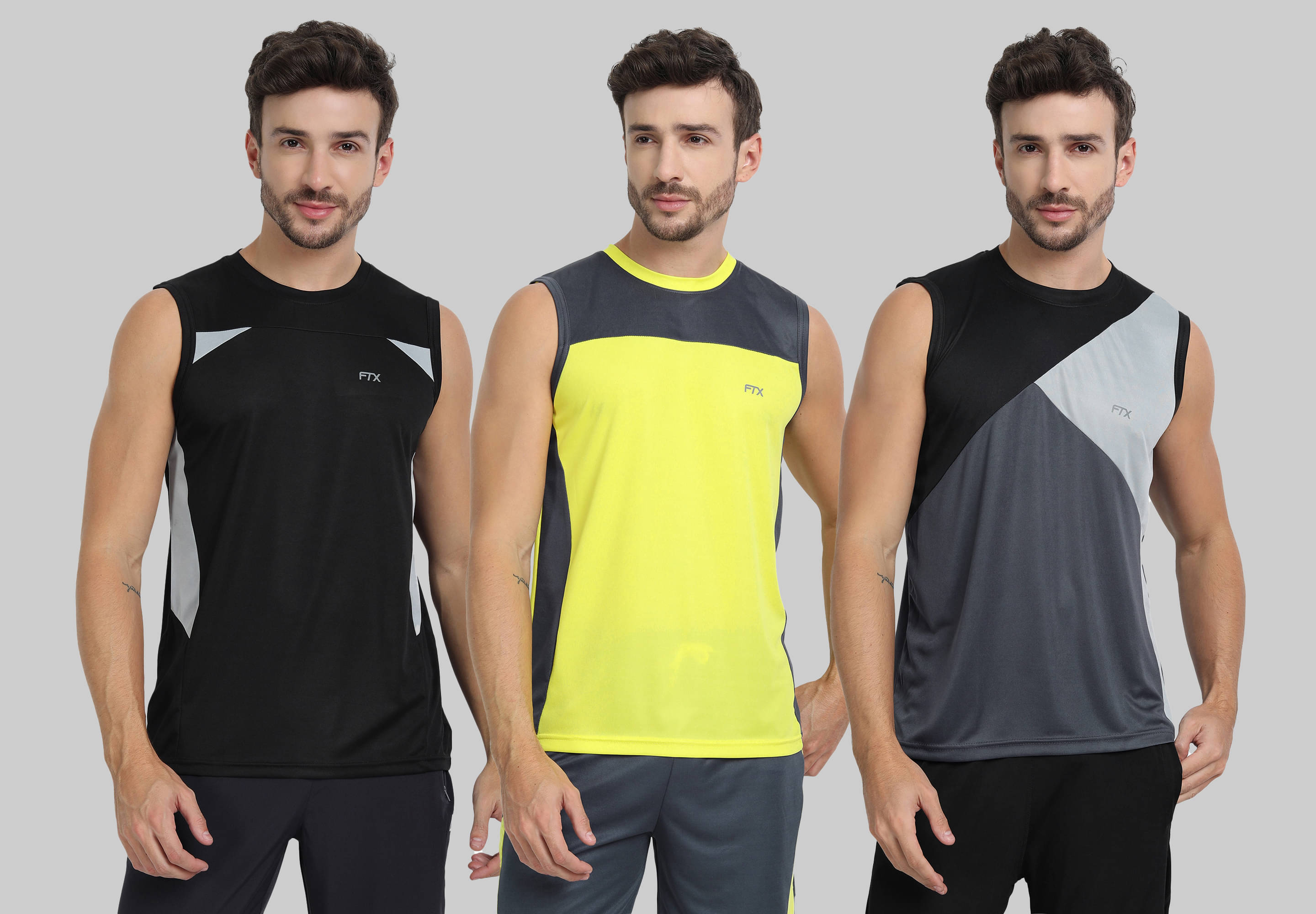FTX Polyester Regular Fit Colorblock Sleeveless Men's Round T-Shirt - Grey ( Pack of 3 ) FTX Polyester Regular Fit Colorblock Sleeveless Men's Round T-Shirt - Grey ( Pack of 3 )
