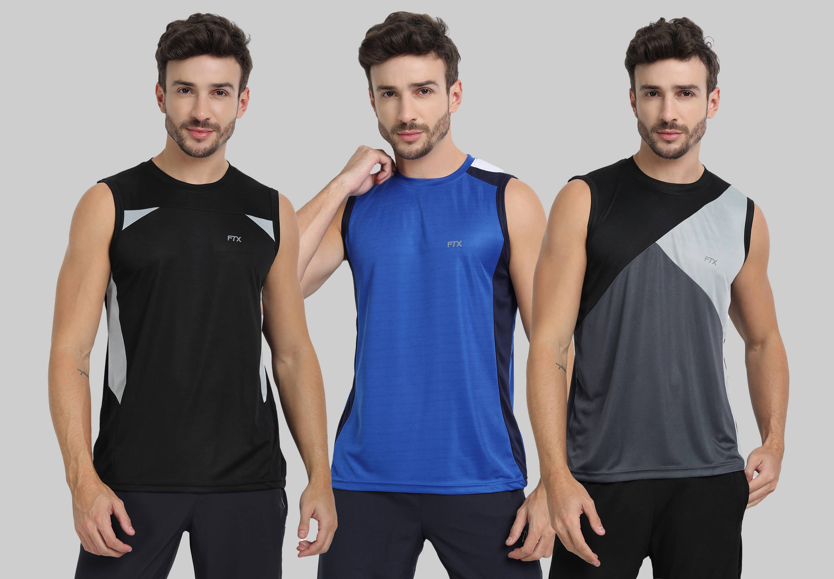 FTX Polyester Regular Fit Colorblock Sleeveless Men's Round T-Shirt - Grey Melange ( Pack of 3 ) FTX Polyester Regular Fit Colorblock Sleeveless Men's Round T-Shirt - Grey Melange ( Pack of 3 )