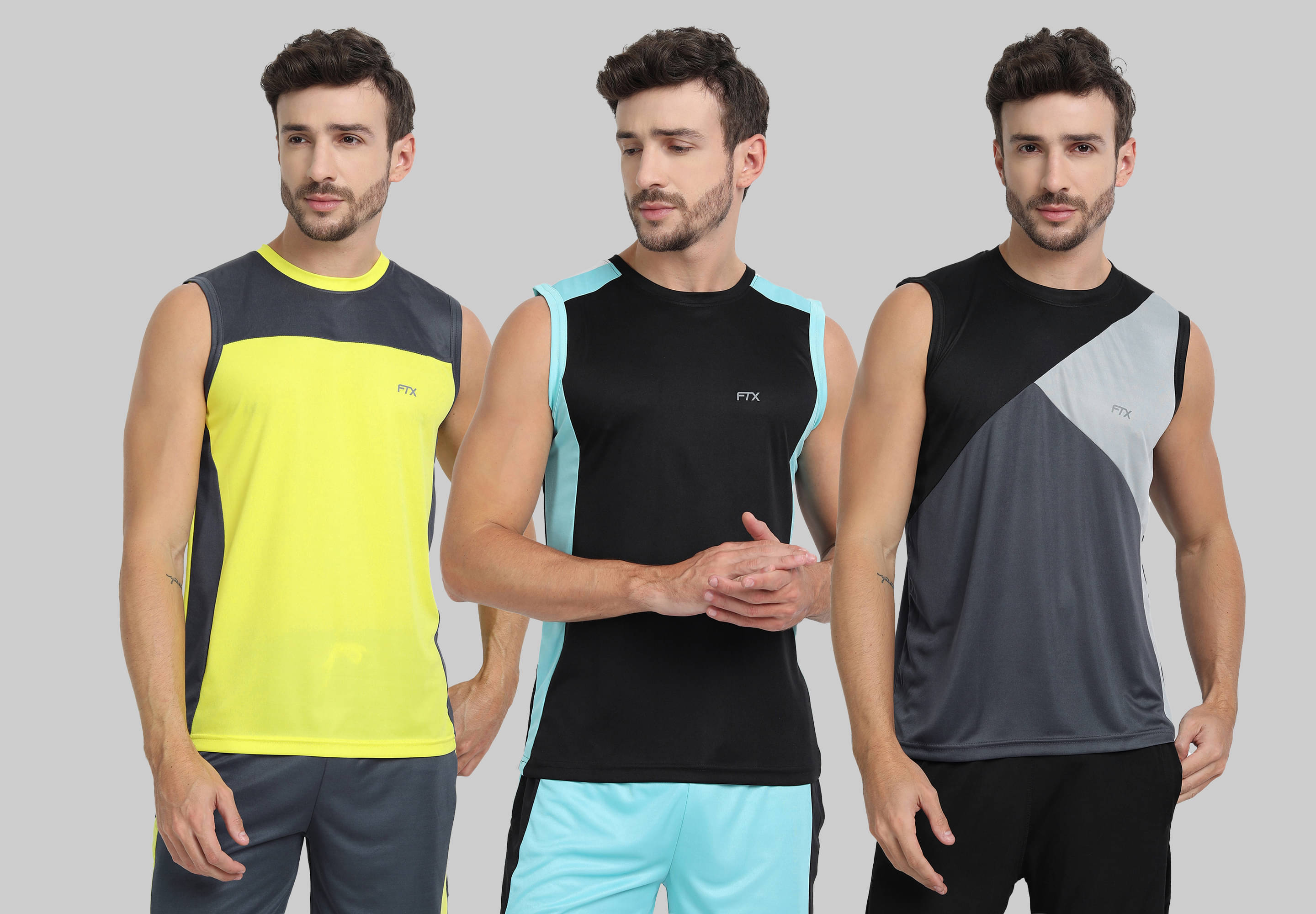 FTX Polyester Regular Fit Colorblock Sleeveless Men's Round T-Shirt - Grey ( Pack of 3 ) FTX Polyester Regular Fit Colorblock Sleeveless Men's Round T-Shirt - Grey ( Pack of 3 )