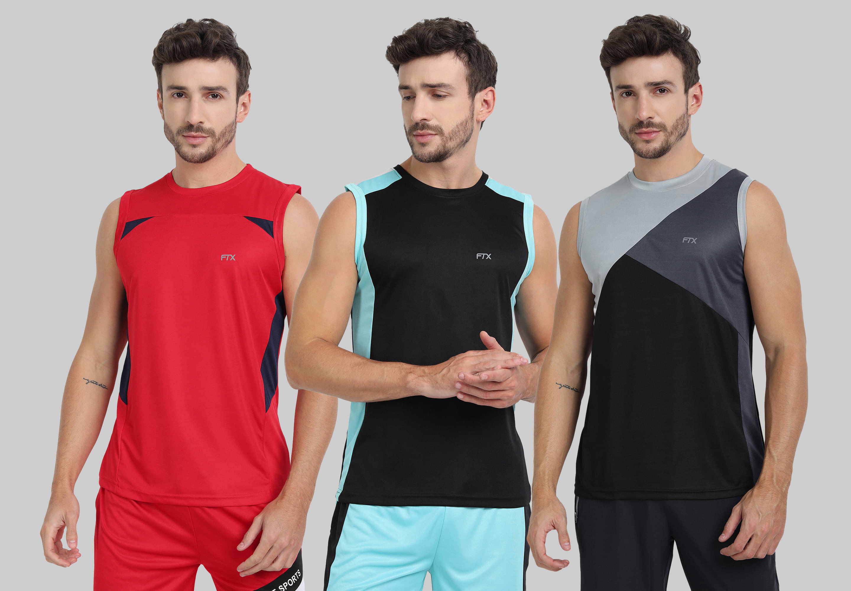 FTX Polyester Regular Fit Colorblock Sleeveless Men's Round T-Shirt - Grey ( Pack of 3 ) FTX Polyester Regular Fit Colorblock Sleeveless Men's Round T-Shirt - Grey ( Pack of 3 )