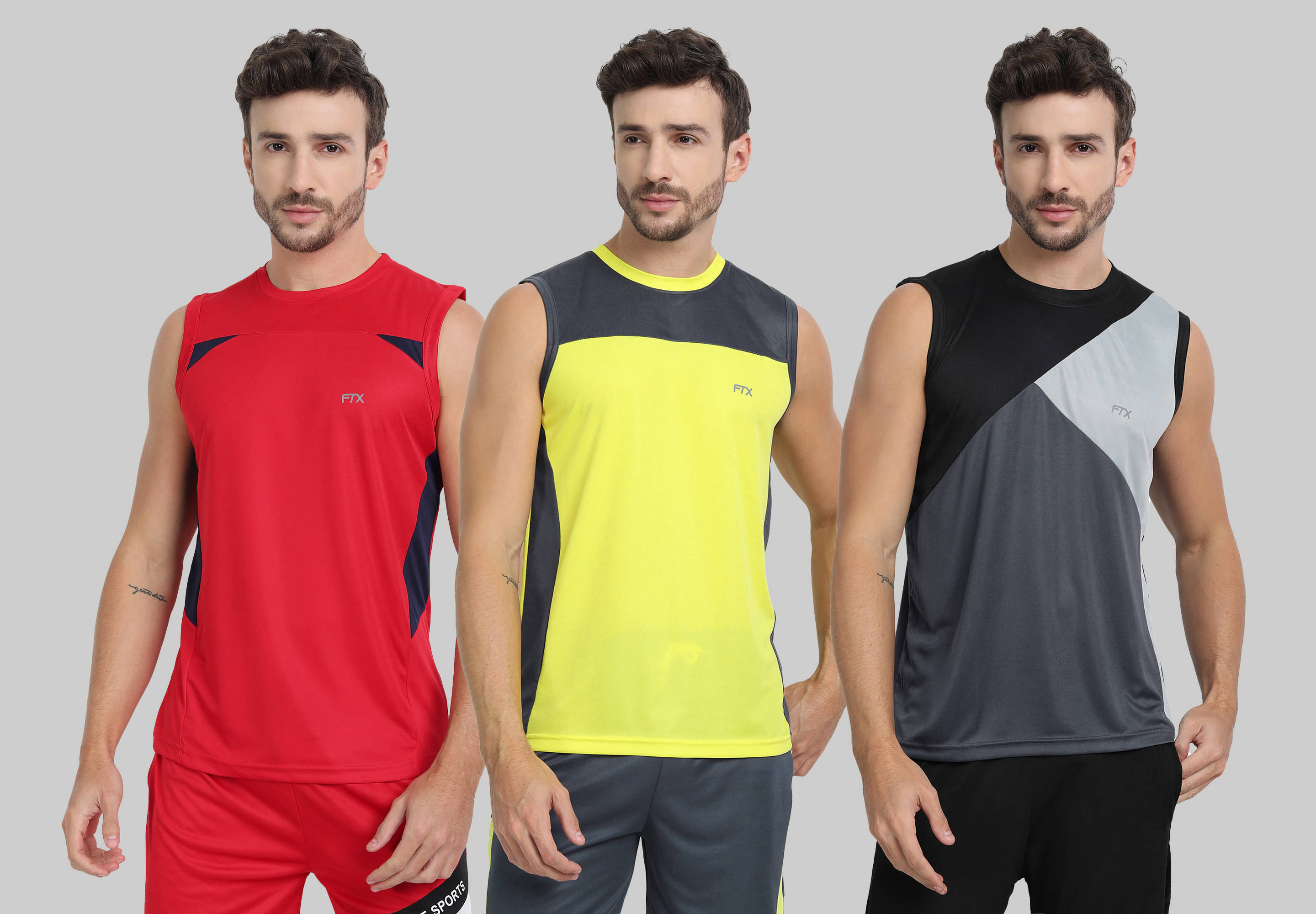 FTX Polyester Regular Fit Colorblock Sleeveless Men's Round T-Shirt - Dark Grey ( Pack of 3 ) FTX Polyester Regular Fit Colorblock Sleeveless Men's Round T-Shirt - Dark Grey ( Pack of 3 )
