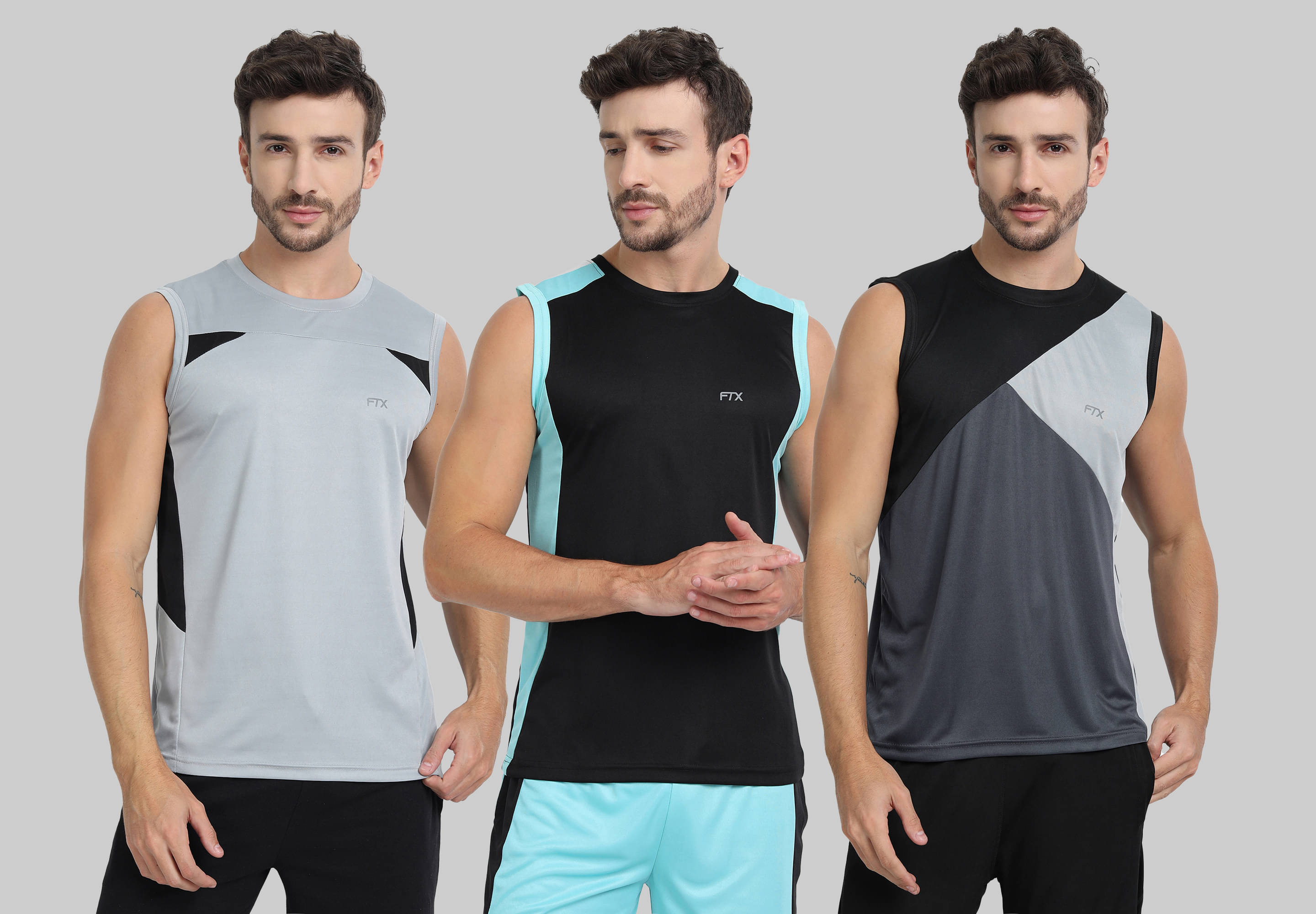 FTX Polyester Regular Fit Colorblock Sleeveless Men's Round T-Shirt - Dark Grey ( Pack of 3 ) FTX Polyester Regular Fit Colorblock Sleeveless Men's Round T-Shirt - Dark Grey ( Pack of 3 )
