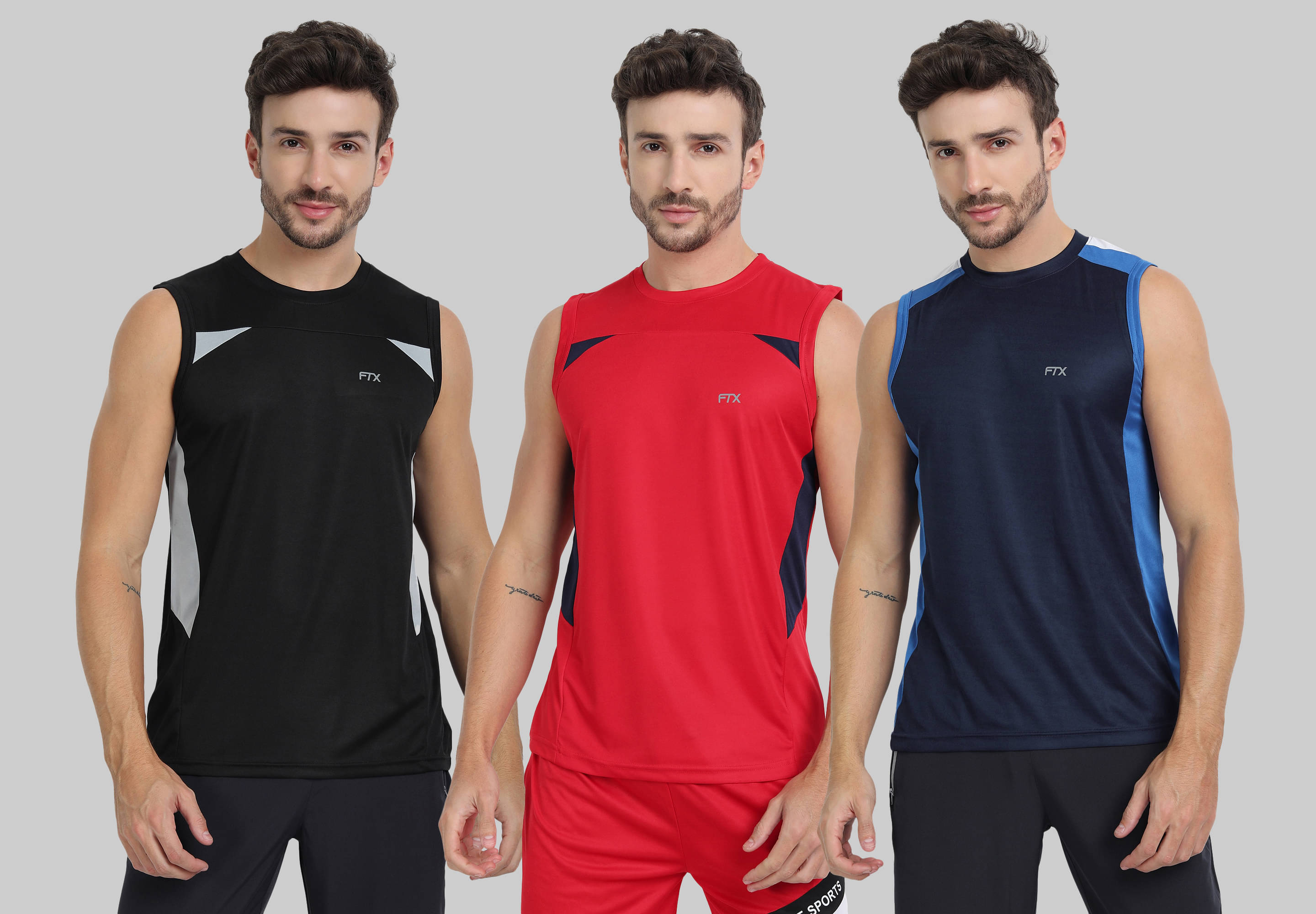 FTX Polyester Regular Fit Colorblock Sleeveless Men's Round T-Shirt - Navy ( Pack of 3 ) FTX Polyester Regular Fit Colorblock Sleeveless Men's Round T-Shirt - Navy ( Pack of 3 )