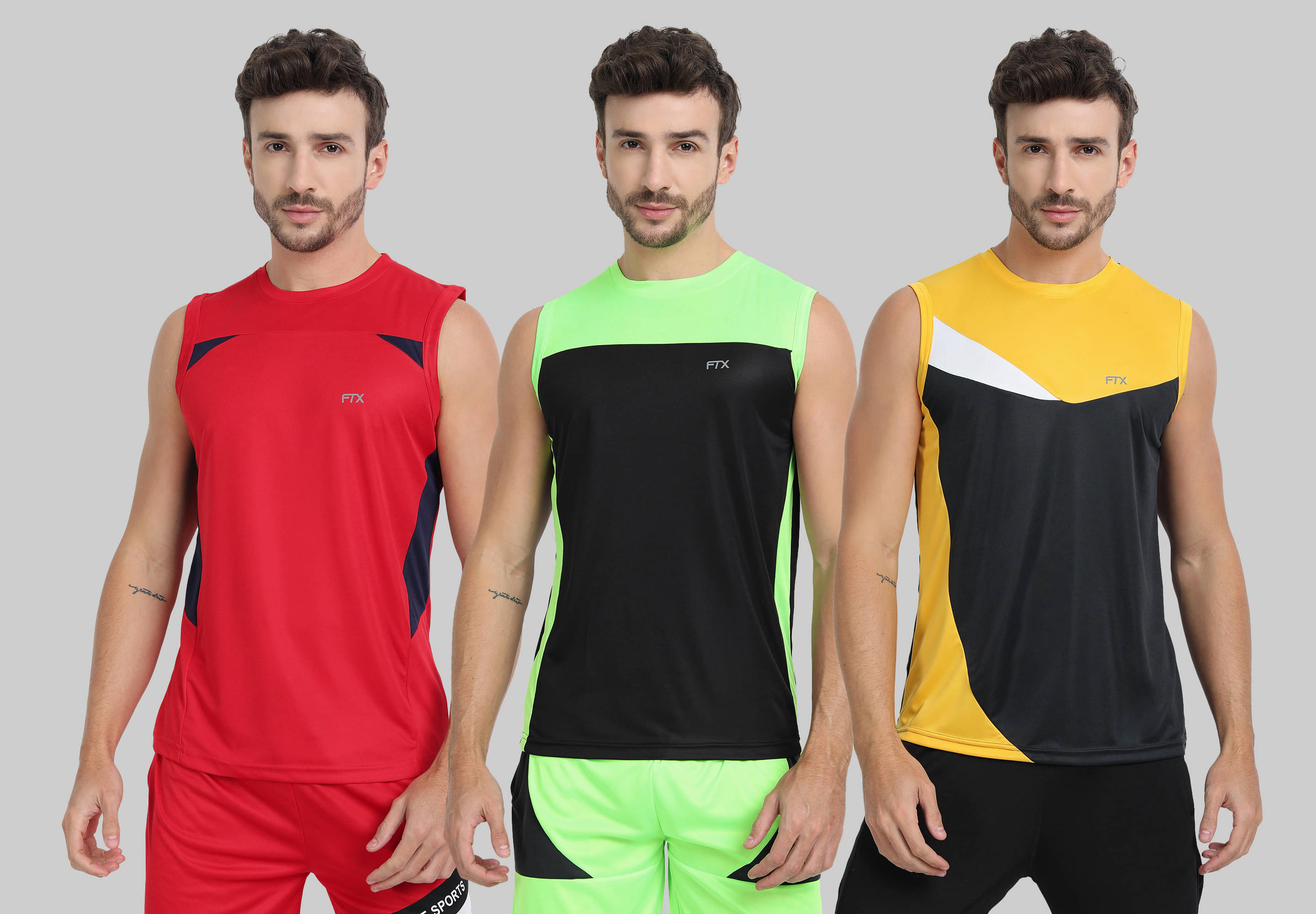     			FTX Polyester Regular Fit Colorblock Sleeveless Men's Round T-Shirt - Charcoal ( Pack of 3 )