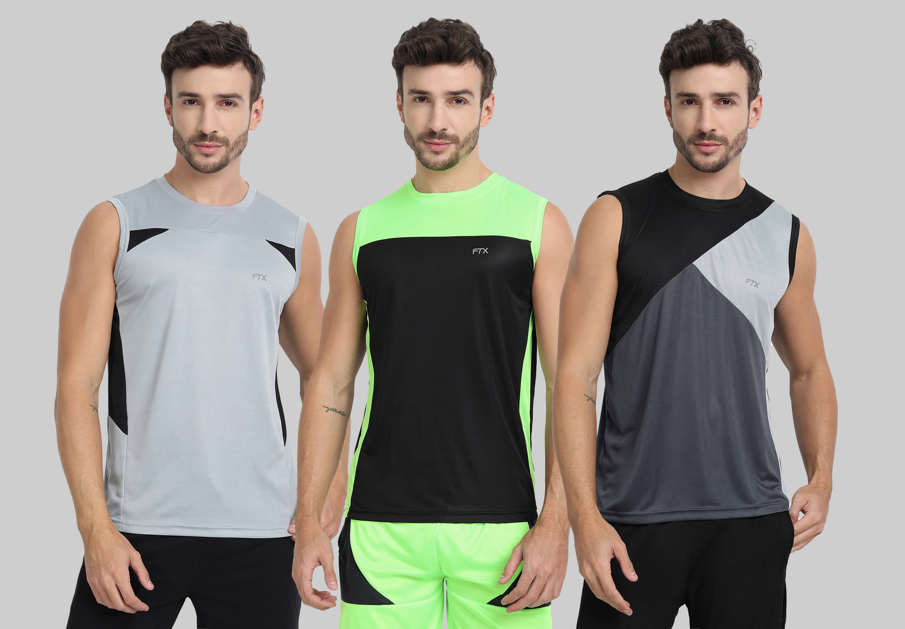 FTX Polyester Regular Fit Colorblock Sleeveless Men's Round T-Shirt - Melange Grey ( Pack of 3 ) FTX Polyester Regular Fit Colorblock Sleeveless Men's Round T-Shirt - Melange Grey ( Pack of 3 )