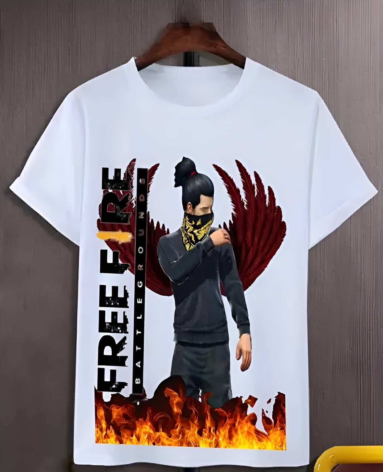 Boys Anime Free Fire Round Neck White Polyester Half Sleeves Tshirt
