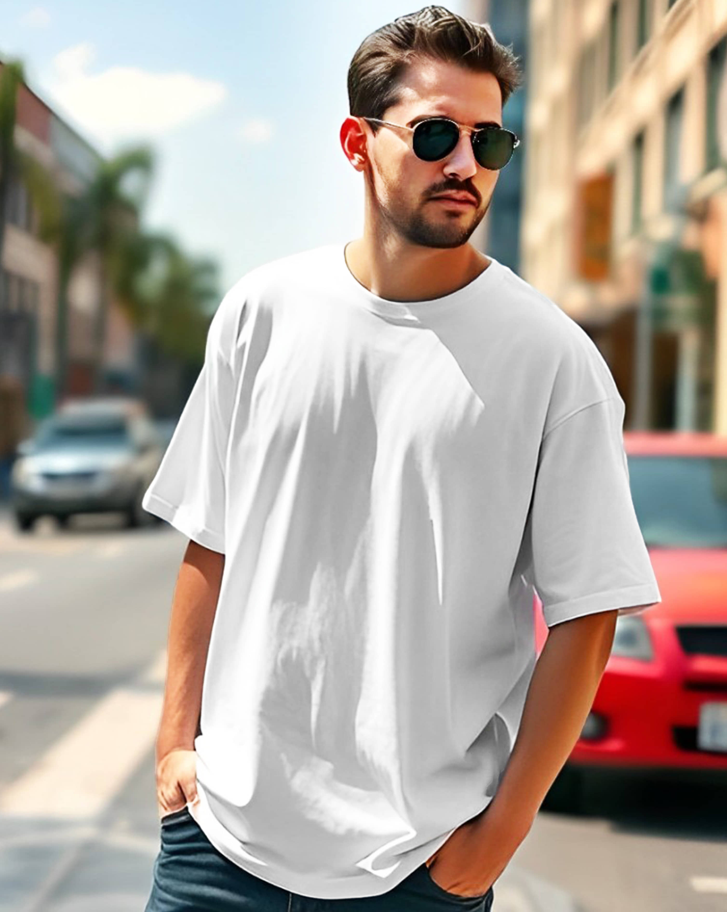 GESPO Cotton Oversized Fit Solid 3/4th Sleeves Men's Round T-Shirt - White ( Pack of 1 )