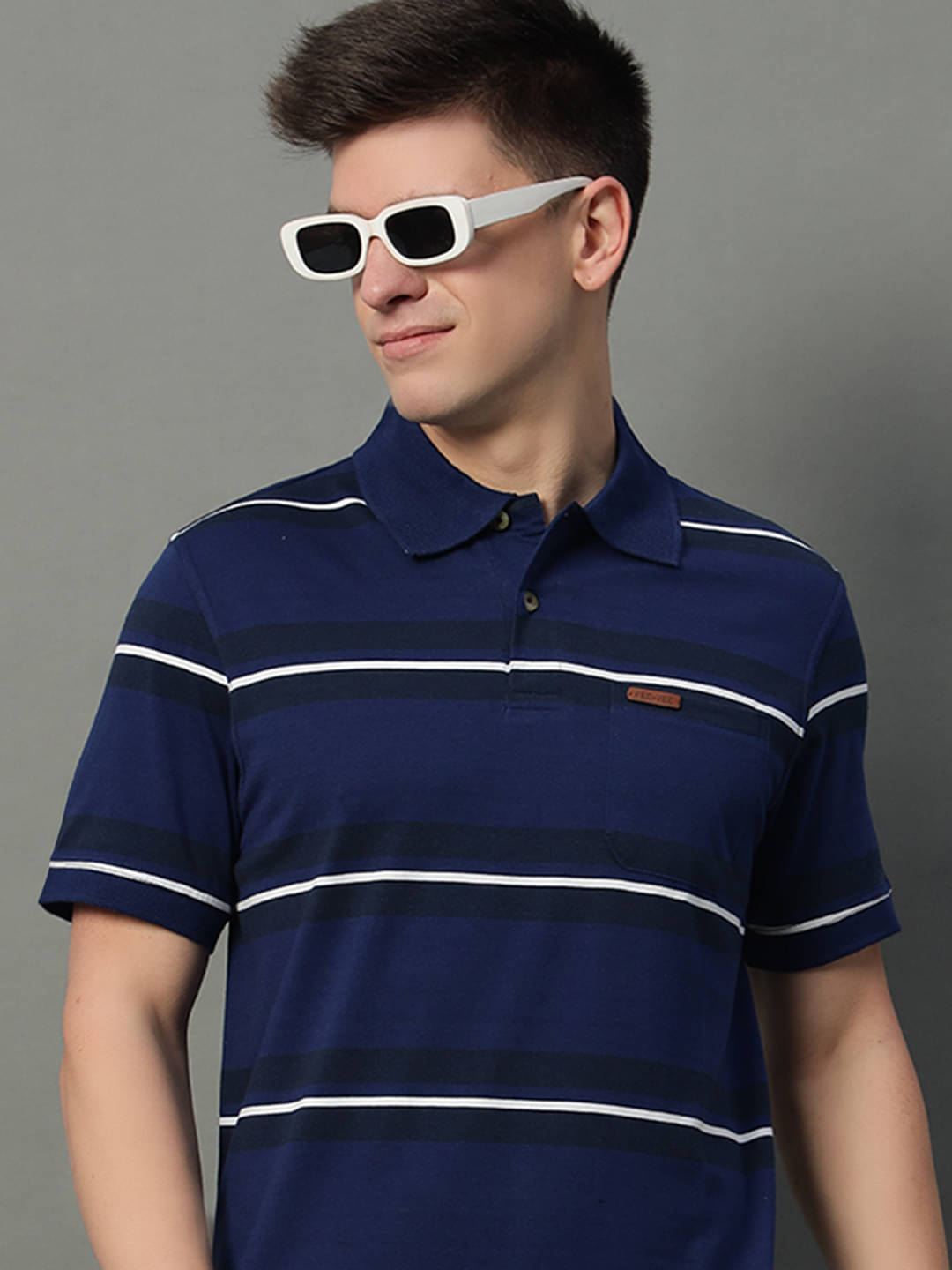 GET GOLF Pack of 1 Cotton Blend Regular Fit Striped Half Sleeves Men's Polo T Shirt ( Indigo ) GET GOLF Pack of 1 Cotton Blend Regular Fit Striped Half Sleeves Men's Polo T Shirt ( Indigo )