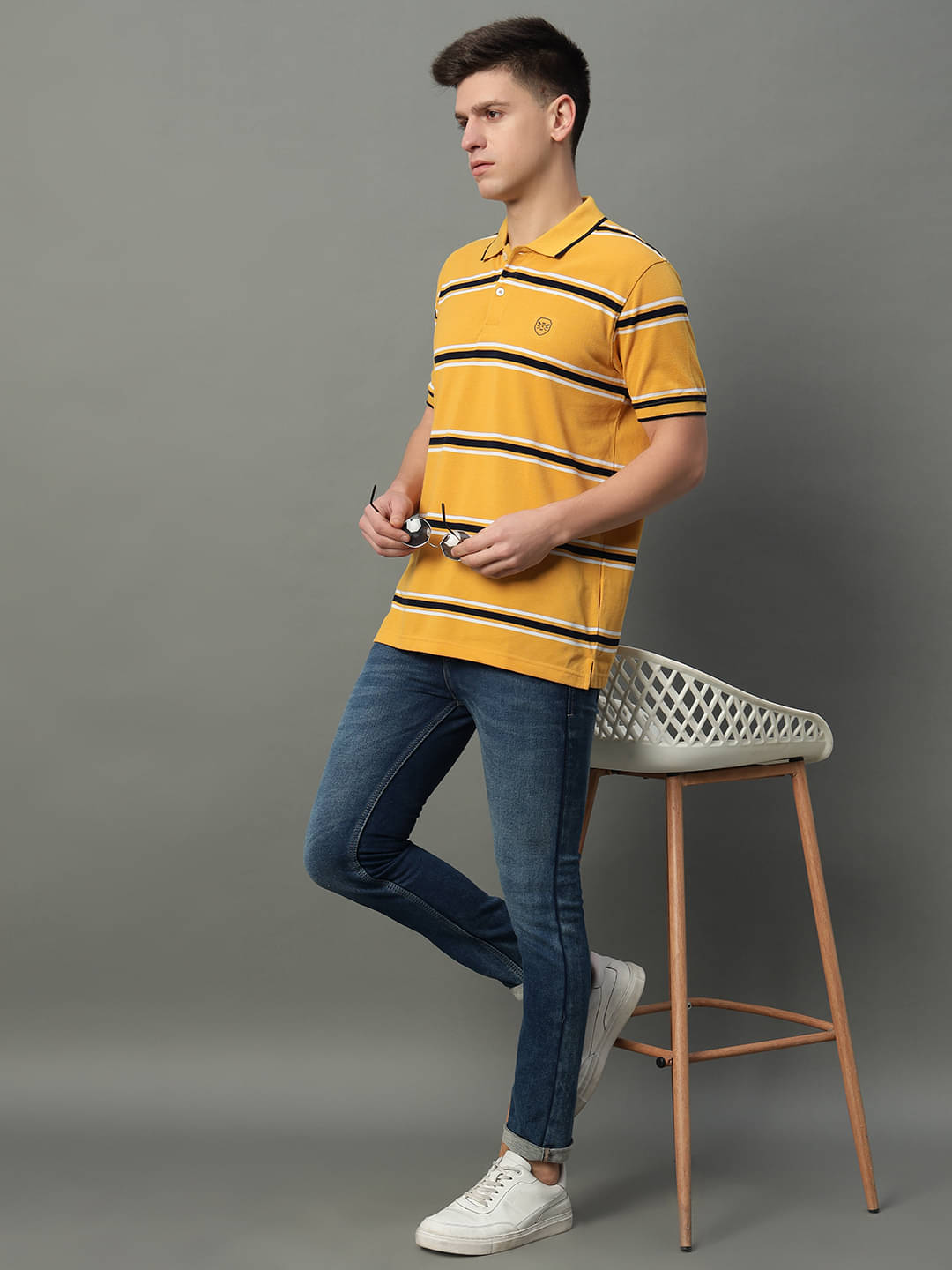 GET GOLF Pack of 1 Cotton Blend Regular Fit Striped Half Sleeves Men's Polo T Shirt ( Gold )     			GET GOLF Pack of 1 Cotton Blend Regular Fit Striped Half Sleeves Men's Polo T Shirt ( Gold )