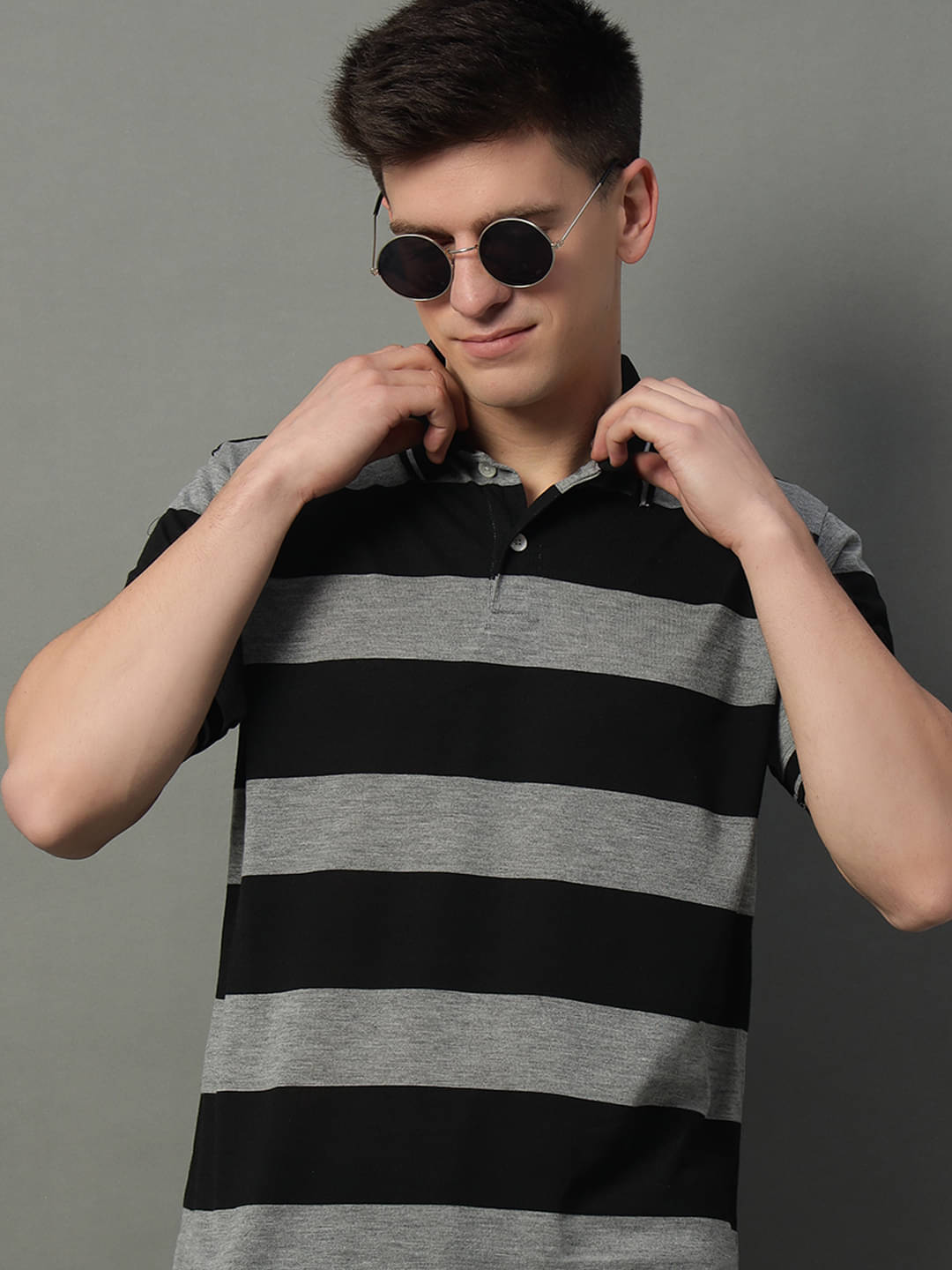     			GET GOLF Pack of 1 Cotton Blend Regular Fit Striped Half Sleeves Men's Polo T Shirt ( Black )