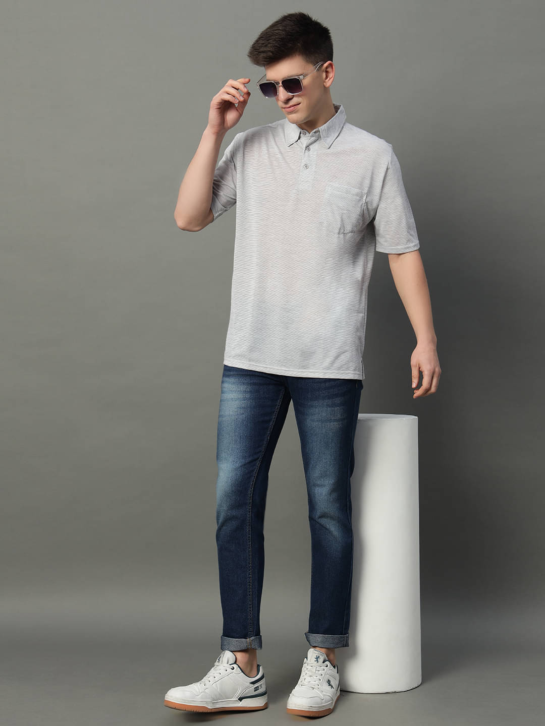     			GET GOLF Pack of 1 Cotton Blend Regular Fit Self Design Half Sleeves Men's Polo T Shirt ( Silver )