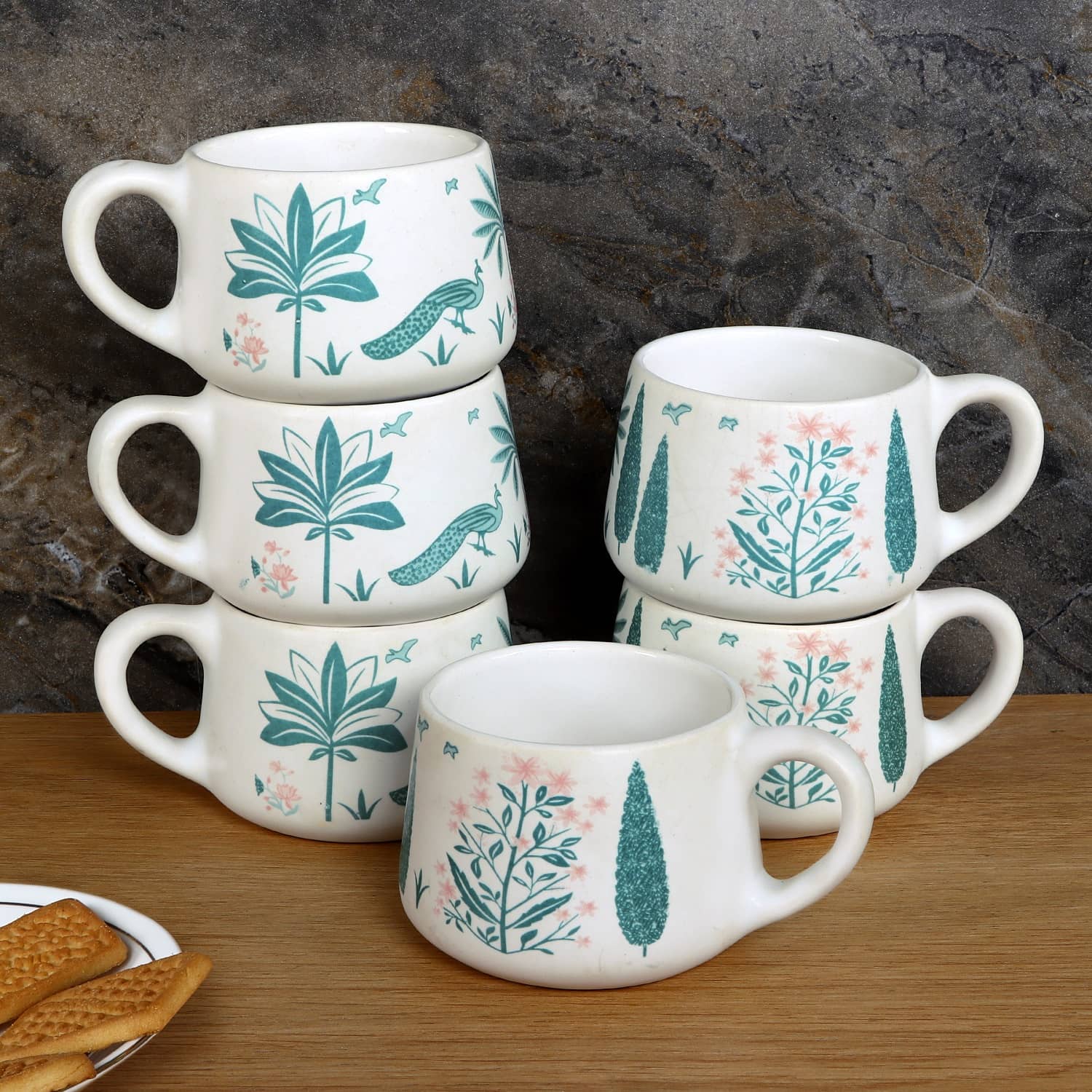 Hala Moondust Birds Ceramic Tea Cup 150 ml ( Pack of 6 )